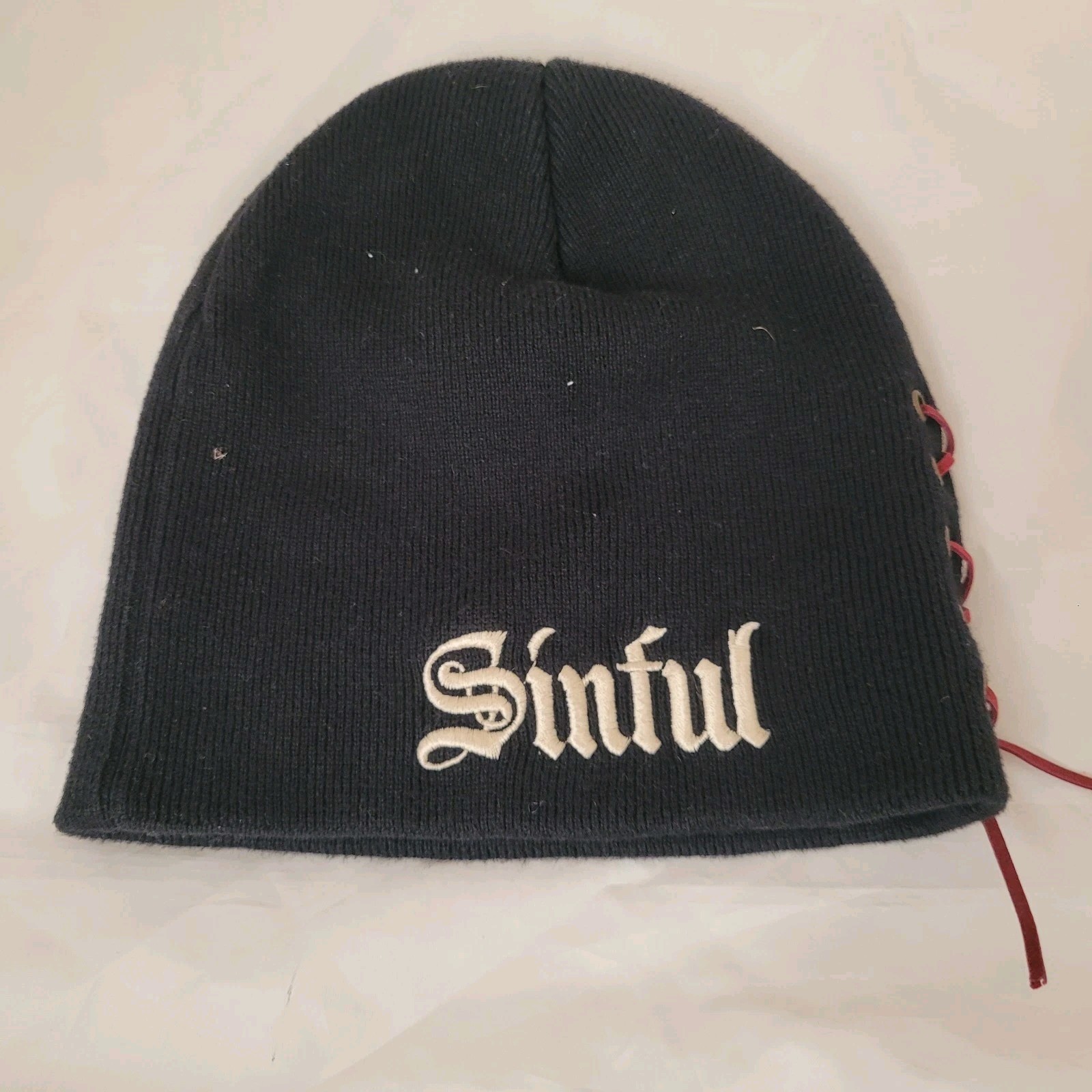 Y2K Sinful by Affliction Beanie Staredown True Love Skulls Womens Hat Black
