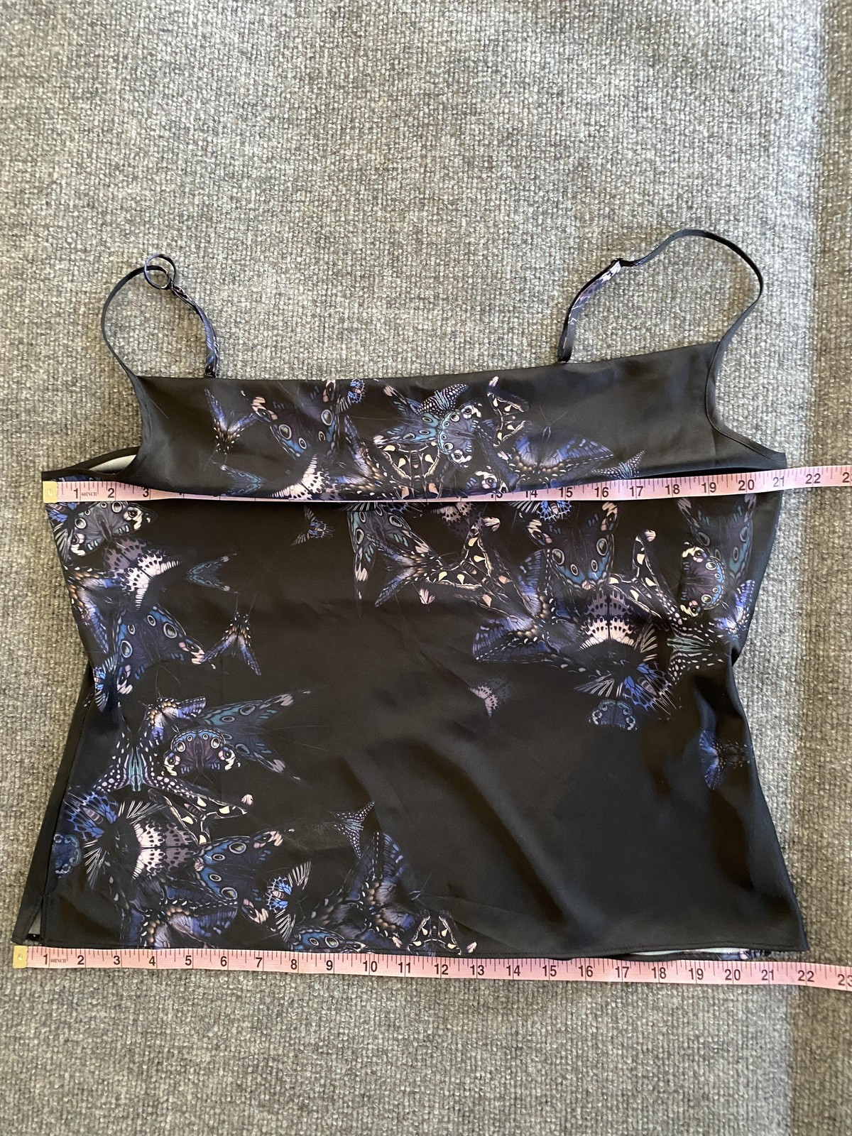 AllSaints Top Womens 10 Black Butterfly Print Hadley Diana Adjustable Strap Tank
