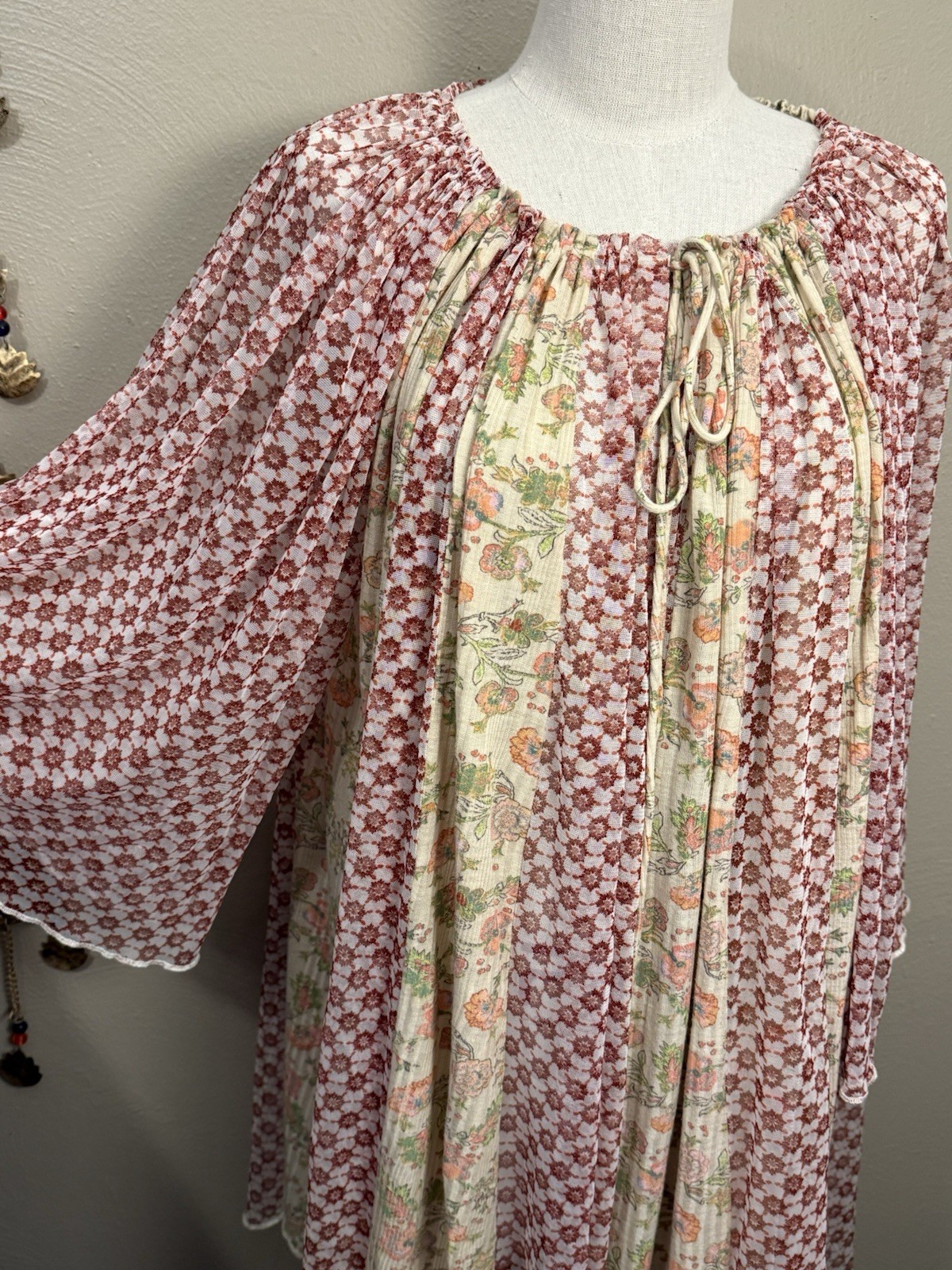 Free People Because I Love You Floral Tie Neck Printed tunic dress Women’s Large