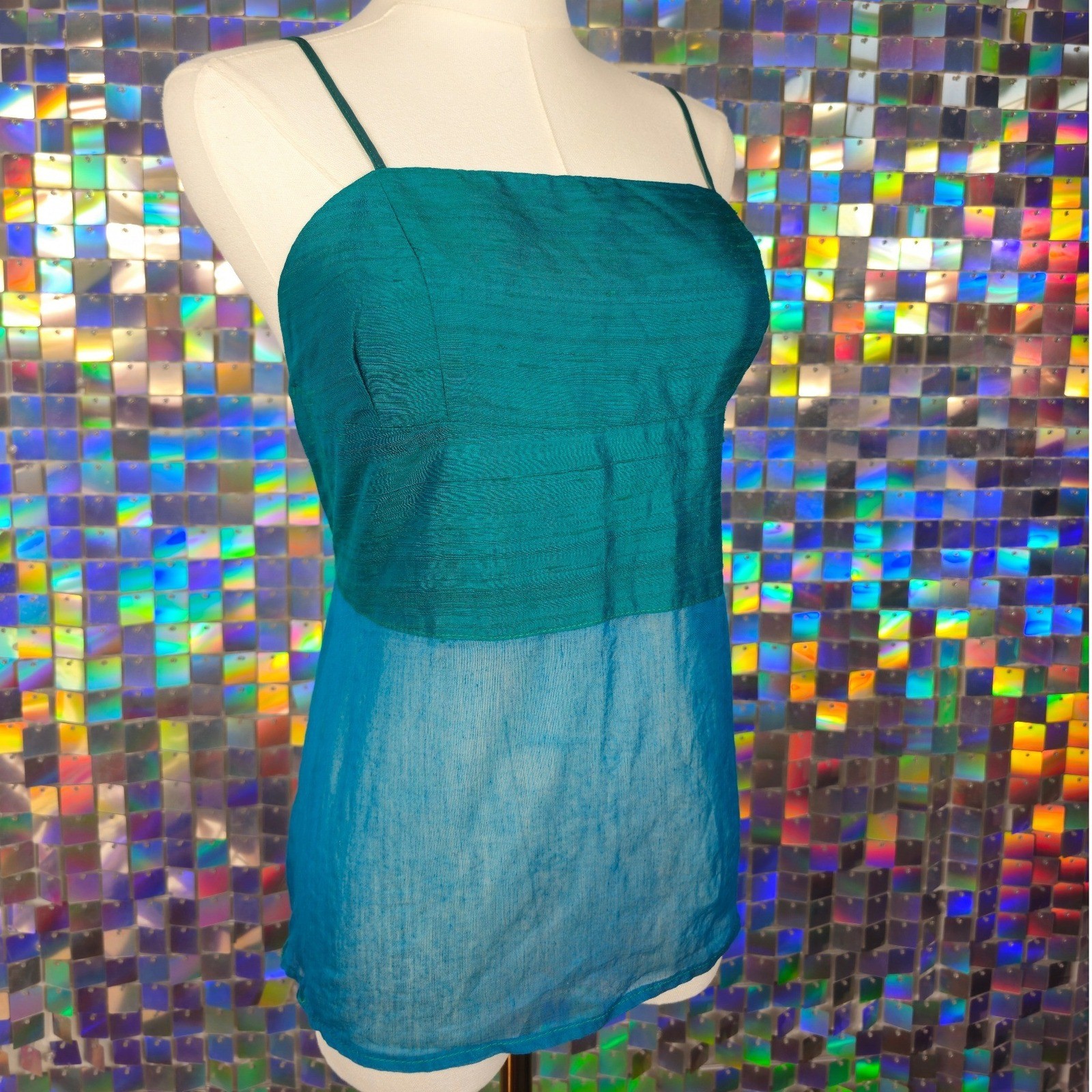 Mokea Australia Designer Halter Women M Y2K Teal Hand Woven Sheer Lace Up Back