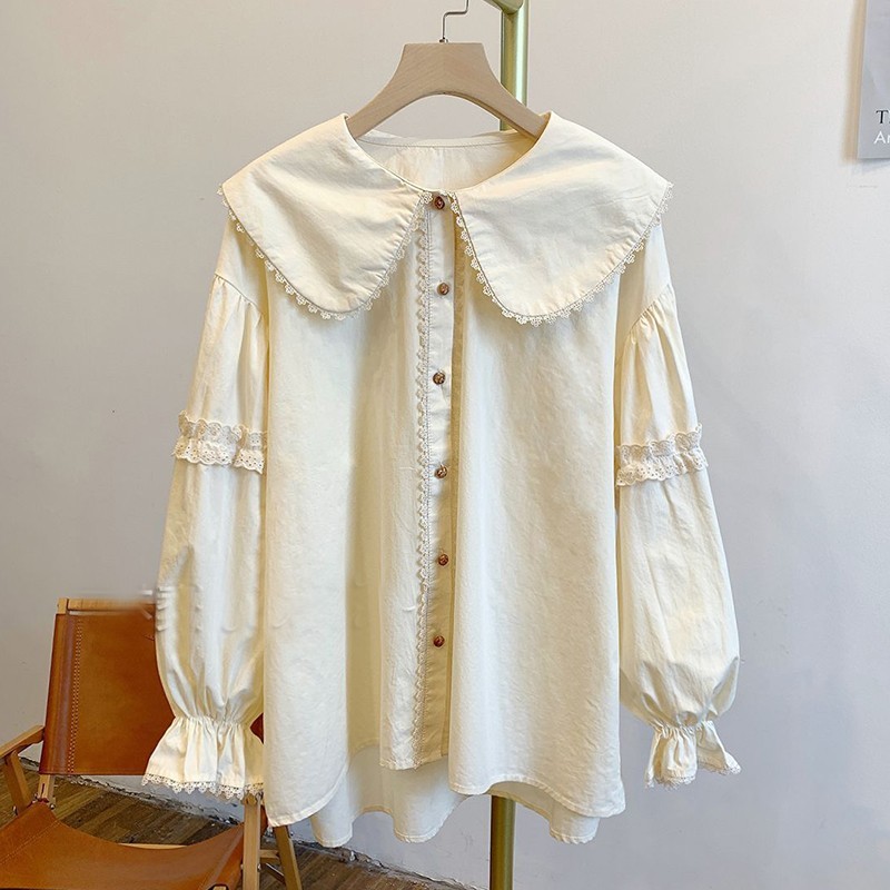 Japanese Mori Girls Doll Collar Tops Blouse Lolita Sweet Shirts Puff Sleeve
