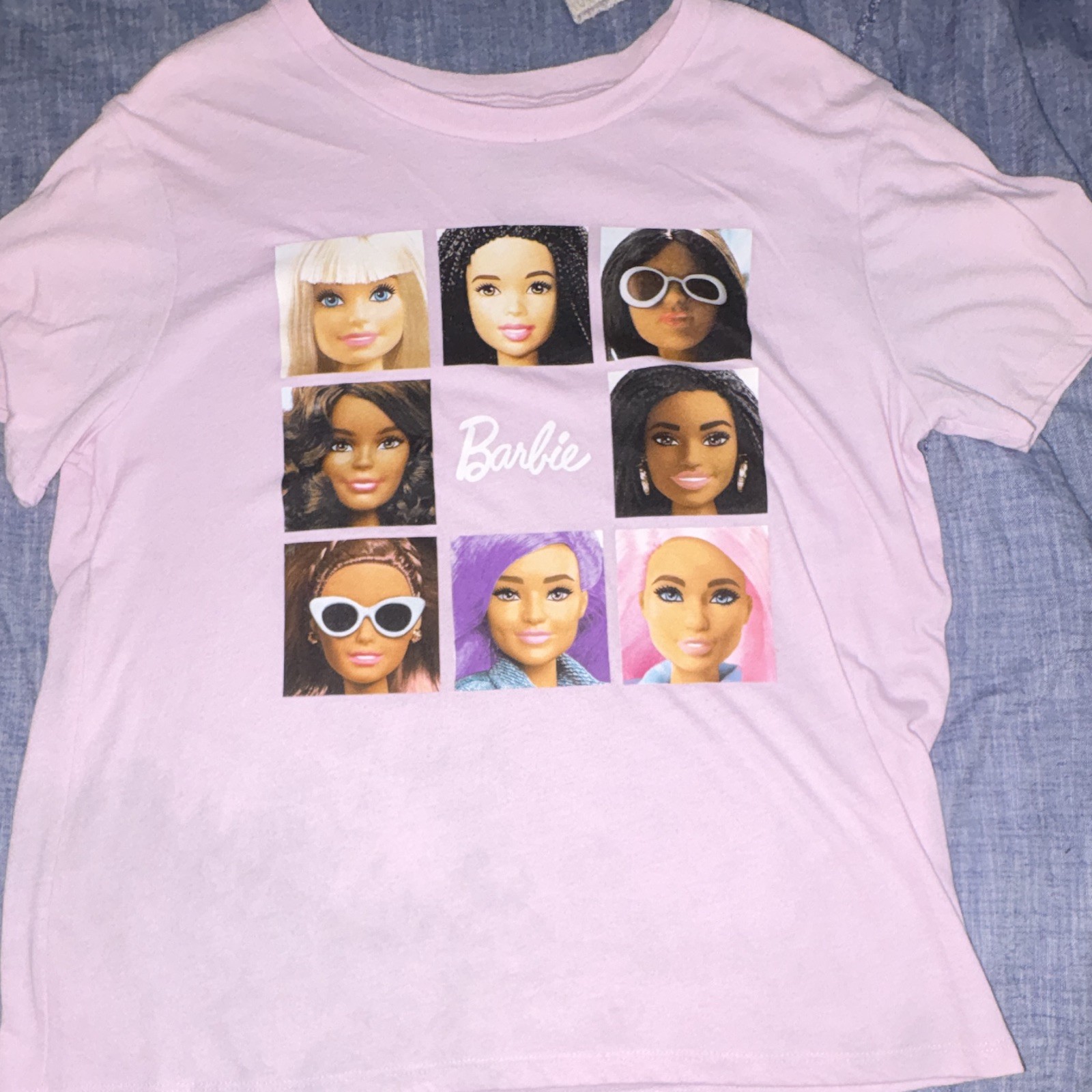 Barbie Girls Pink Graphic Logo T-Shirt Size M Crew Neck Short Sleeve