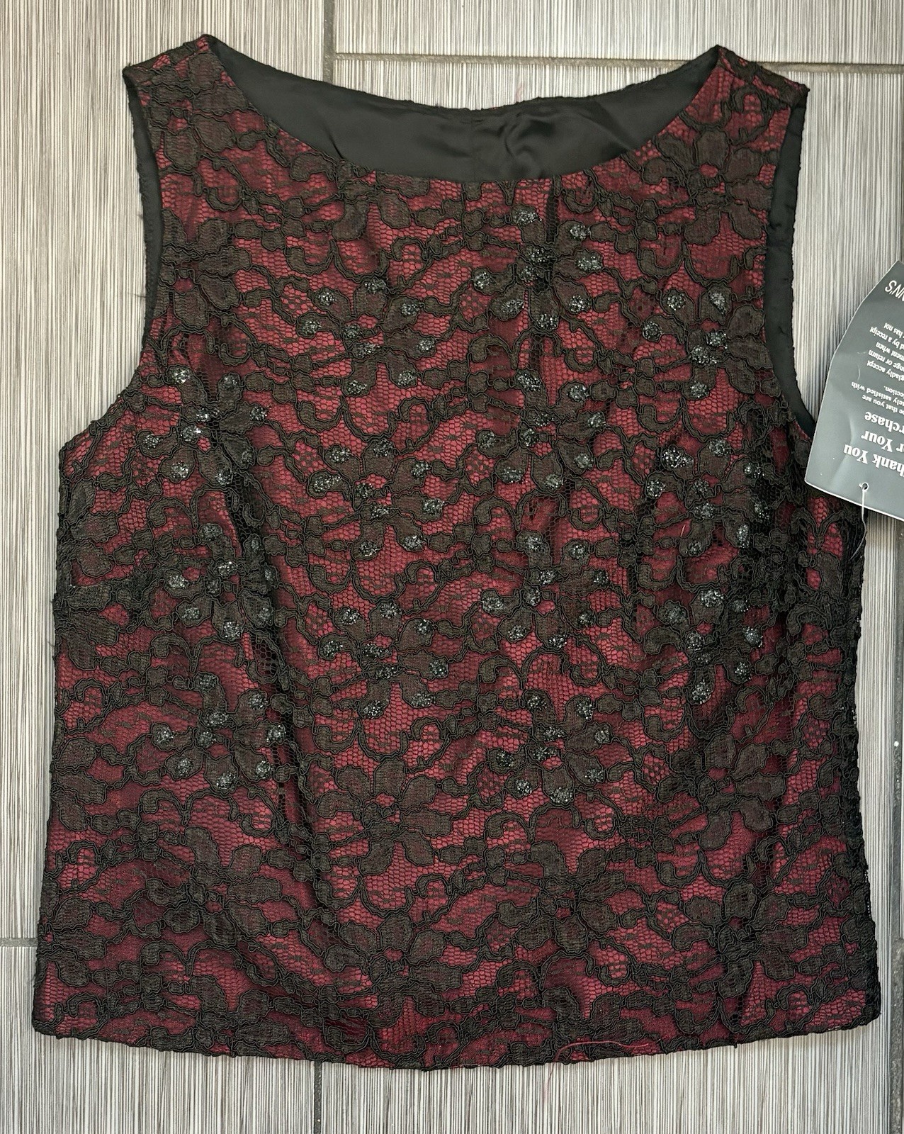 JR Nites Caliendo Beaded Sleeveless Party Top Red With Black Lace Size 6 NWT