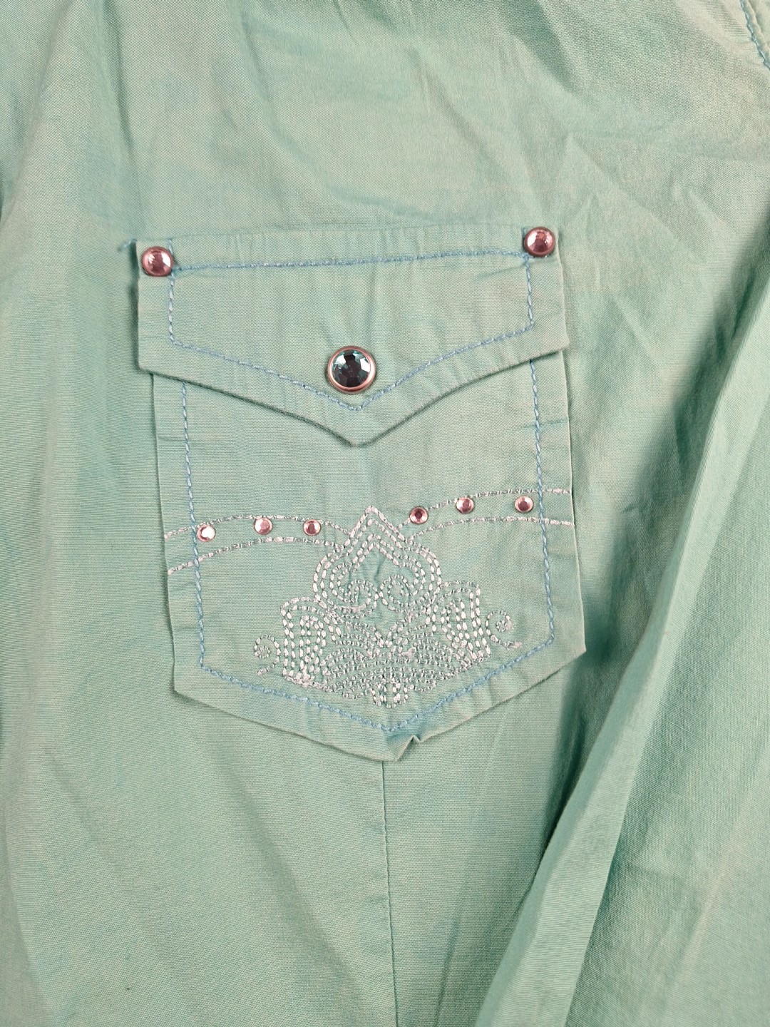 Rock 47 by Wrangler Shirt Gem Snap Embroidery Gemstone Rhinestones Womens Large