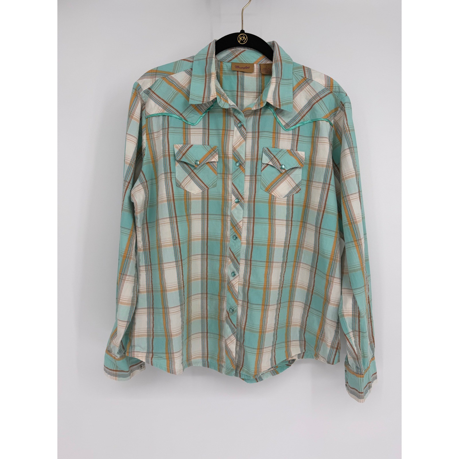Wrangler Womens Turquoise Plaid Western Snap Long Sleeve Shirt LW3511M Large