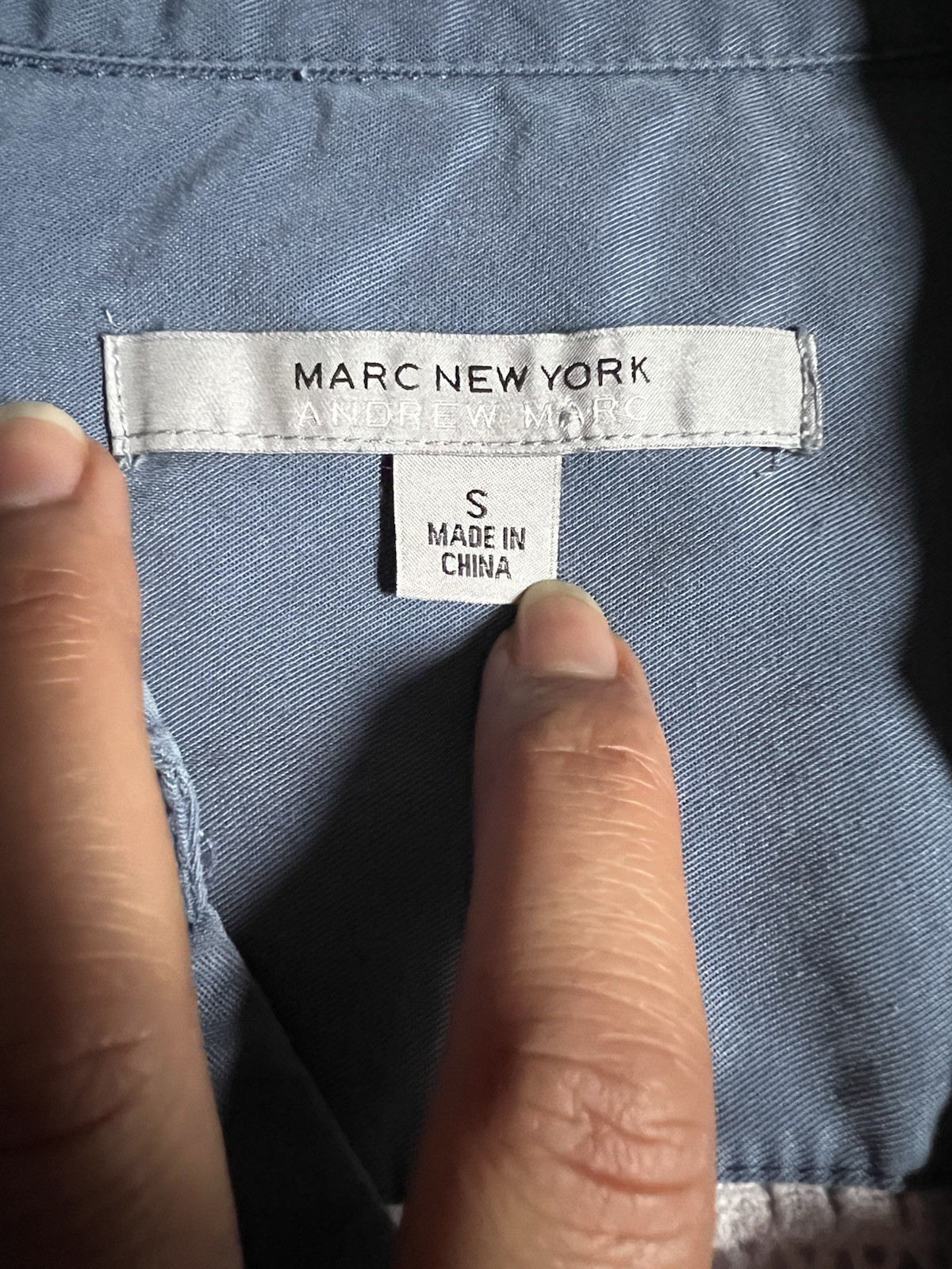 Marc New York Blue Button Down Blouse Soft Tencel Crochet Accent Boho Western S
