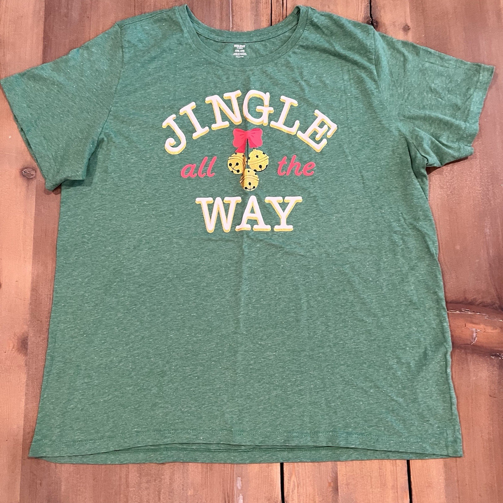 Holiday Time Womens Christmas Jingle All The Way T-Shirt Short Sleeve Green XXL