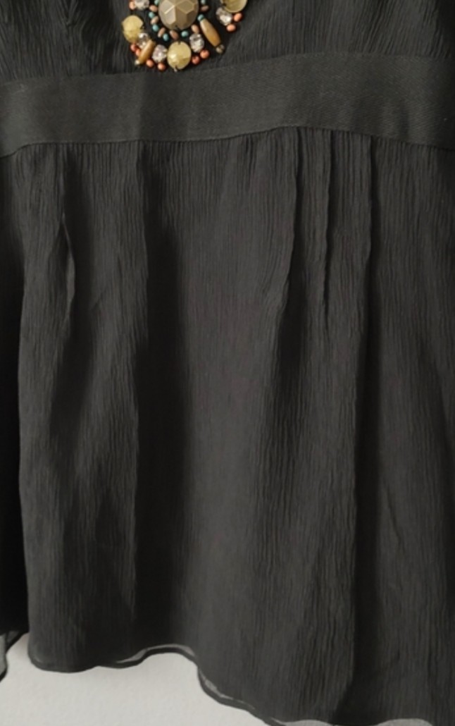 Nanette Lepore Top Blouse Black Size 2 Zipper Back Embellished Neck Good Conditi