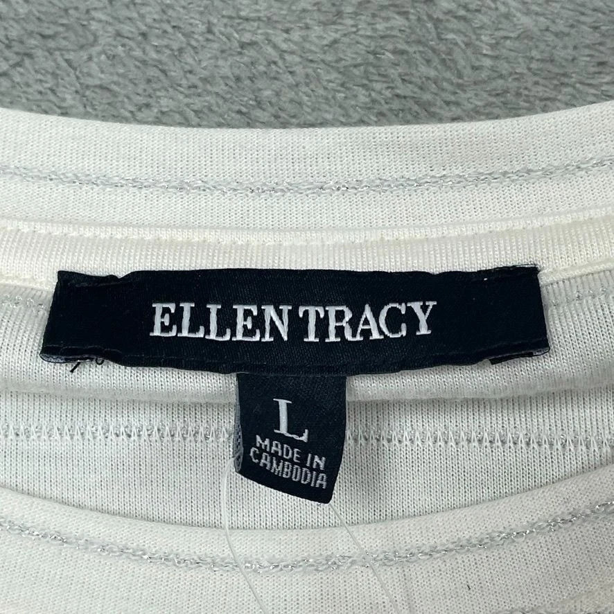 Ellen Tracy Women’s Glitter Stripe Blouse Cream Large New