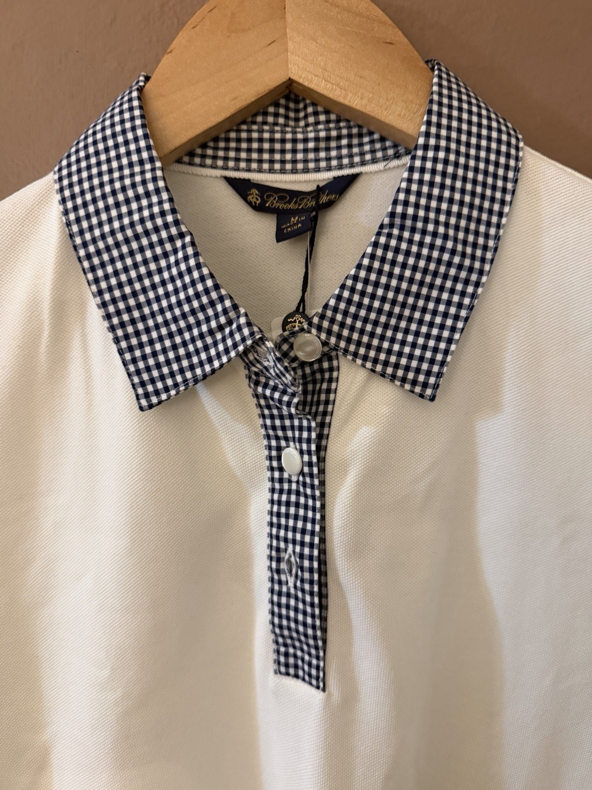 Brooks Brothers Golden Fleece performance polo women Gingham Short Sleeve M NWT