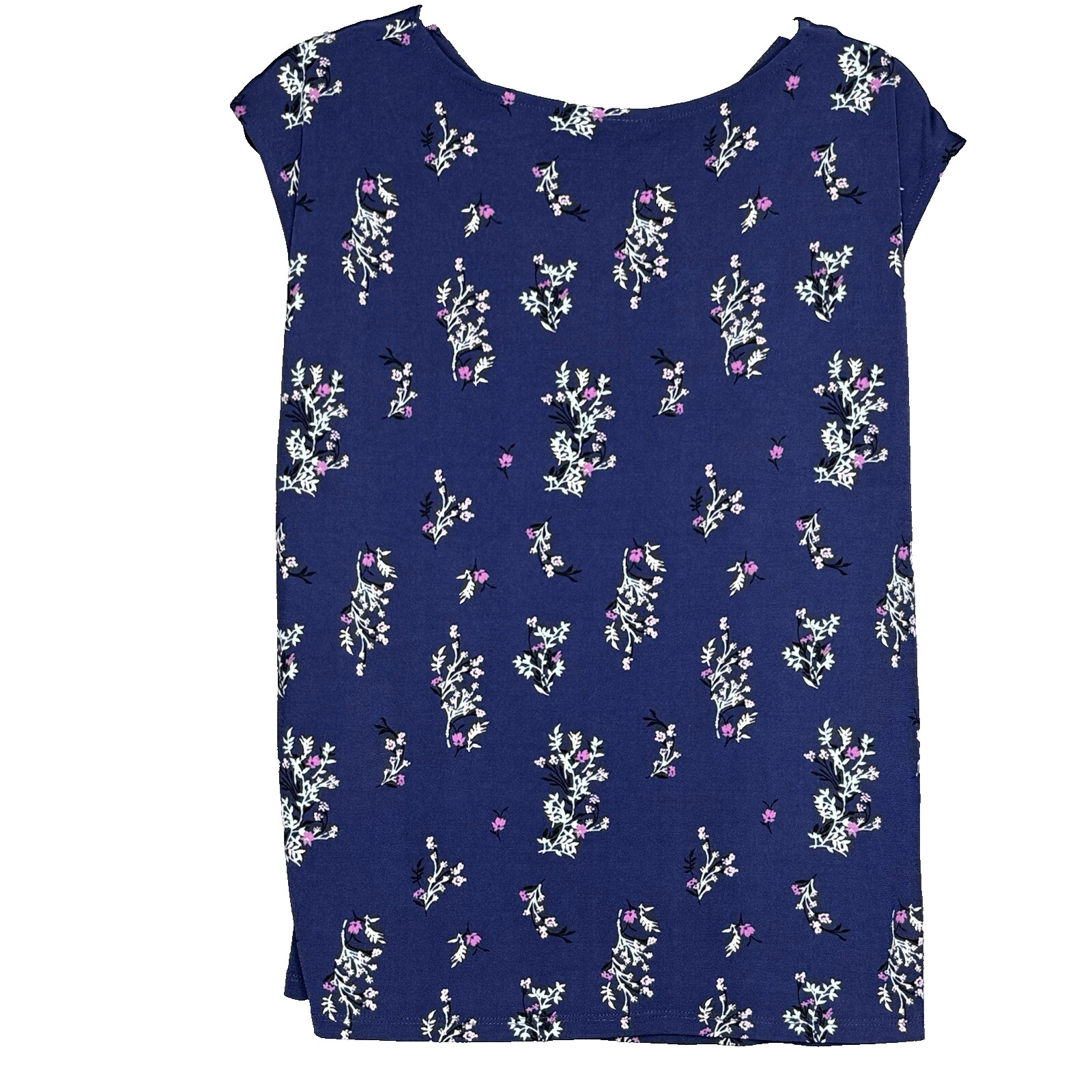 Attention Plus Women’s Top 2X Blue Floral Print Twist Neck Cap Sleeve Knit Shirt