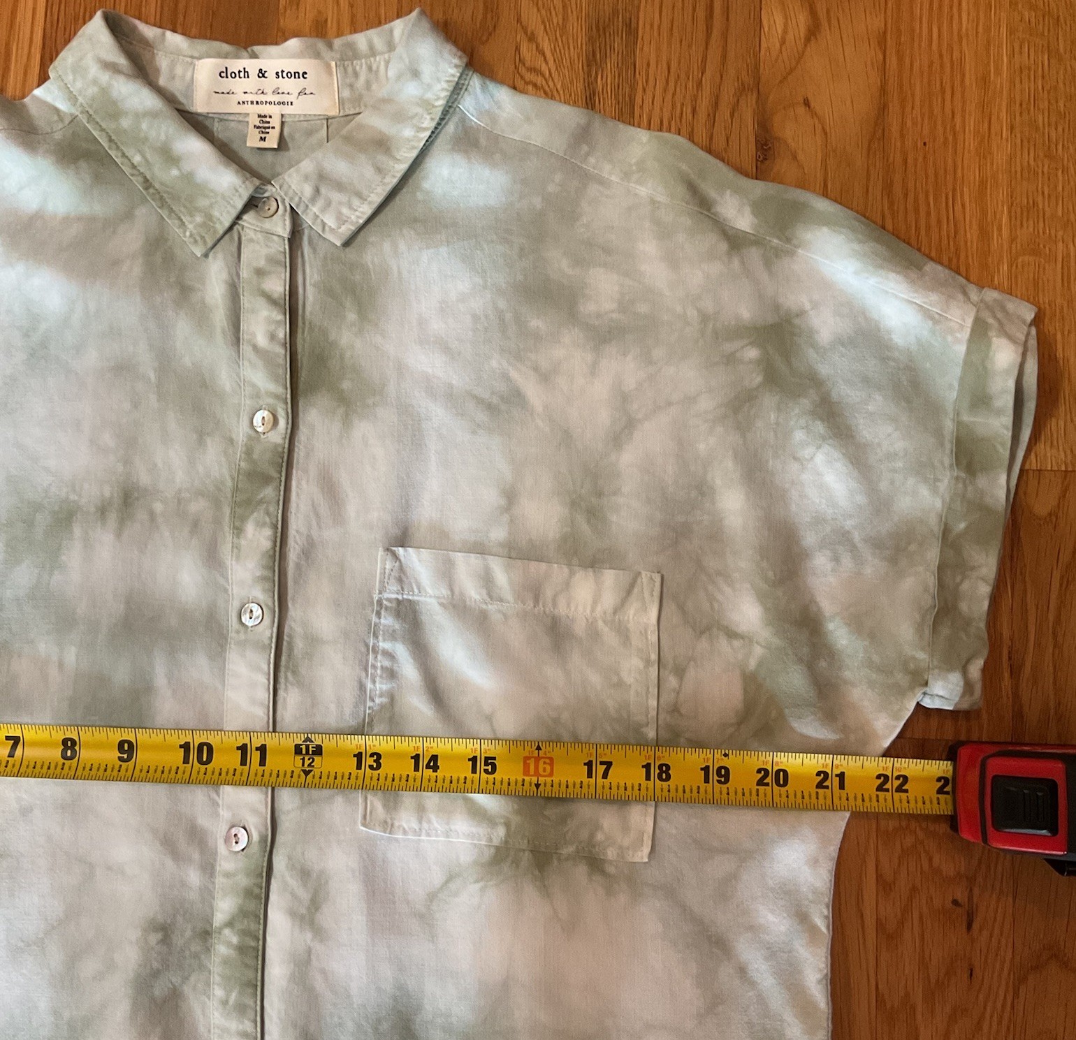 Cloth & Stone Women’s Green Tie Dye Button Up Top Med Boxy Hi Lo Hem Comfort EUC