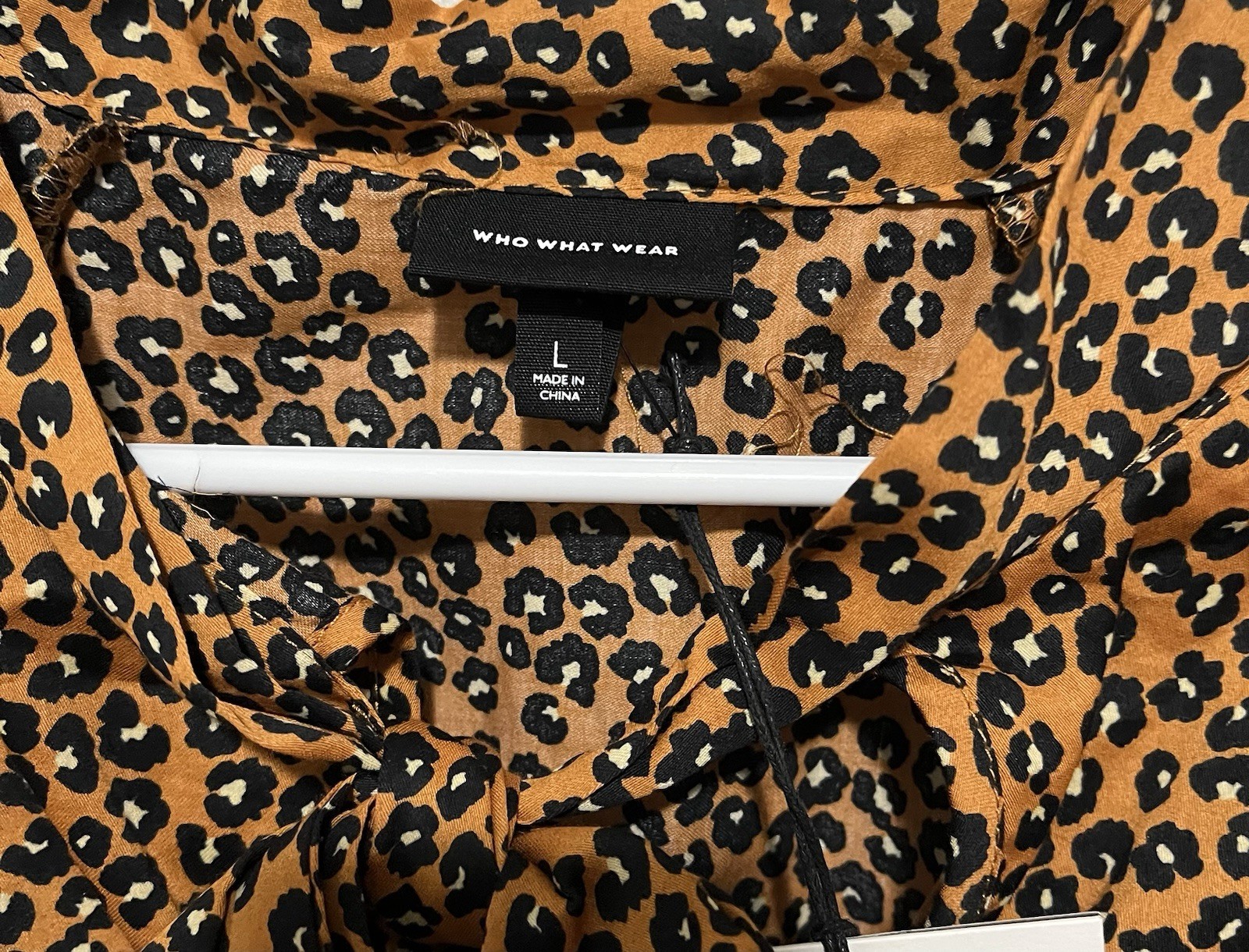 Womens WHO WHAT WEAR Leopard Print Balloon Long Sleeve Bow Blouse Sz L