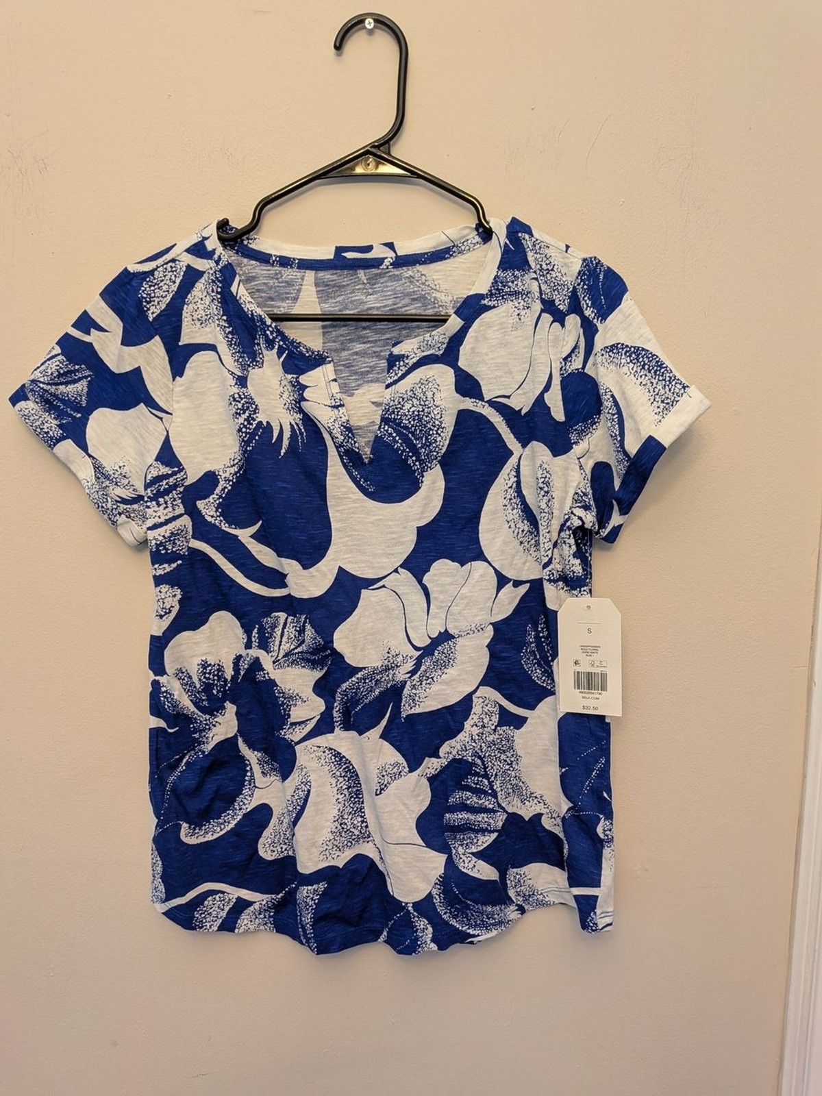 Wonderly Bold Floral Cotton Top Blue WWonderly Bold Floral Cottonhite Size S NWT