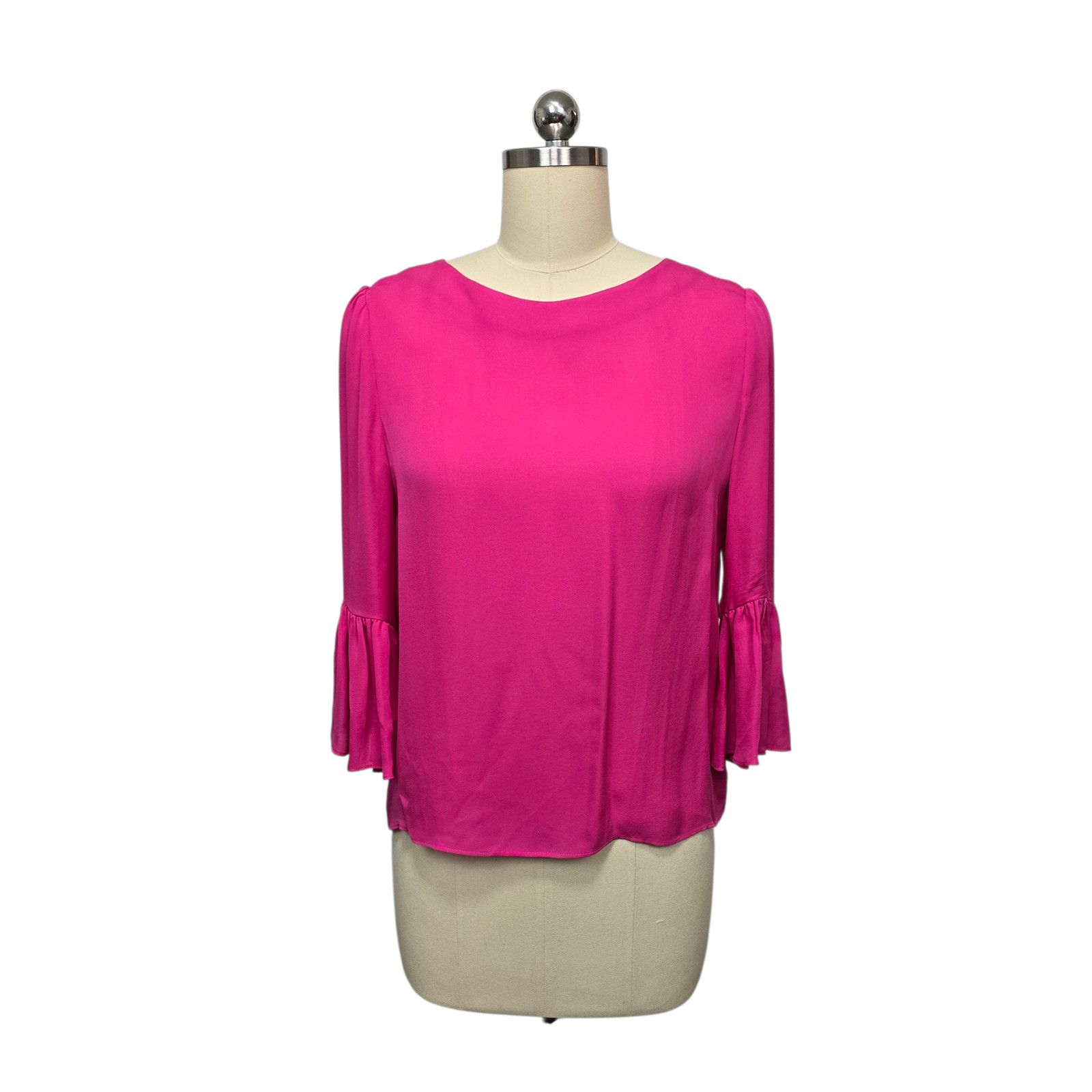 Alice + Olivia Shirt Womens Medium Pink 100% Silk Bell Sleeve Back Zip Blouse