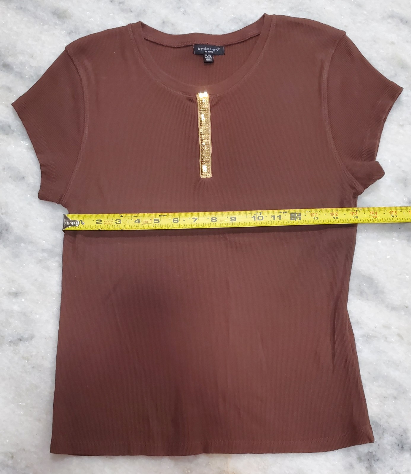 BY DESIGN, Brown SCOOP NECK EMBELLISHED W/GOLD BEADS TANK TOP, SIZE PL, Stretchy