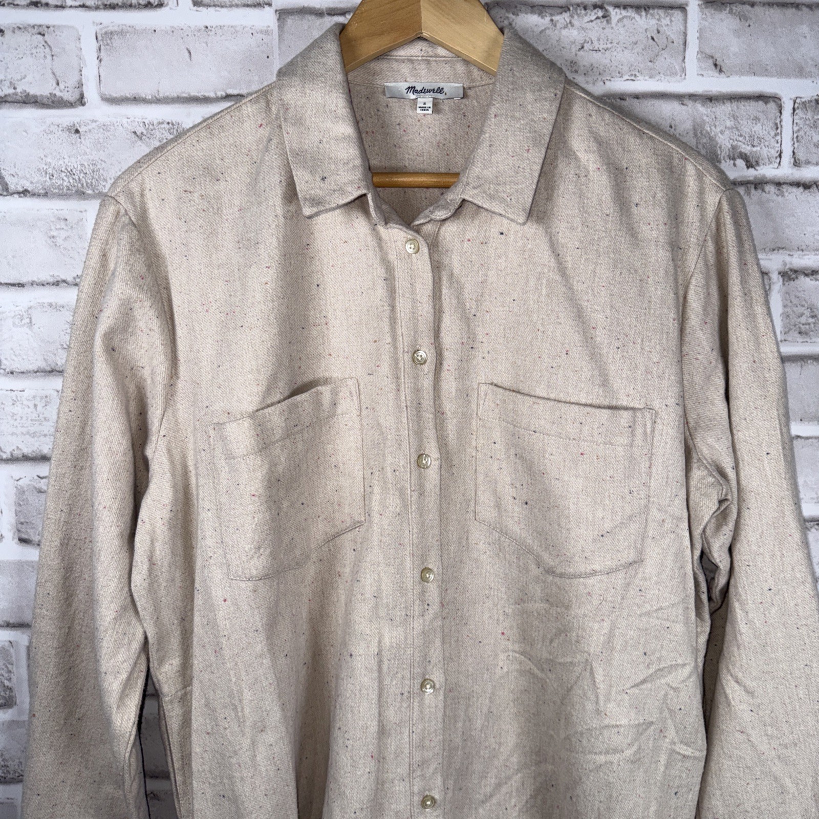 Madewell Sunday Shirt Sz Small Speckle Flannel Oatmeal Outdoor Shacket Cozy Fall