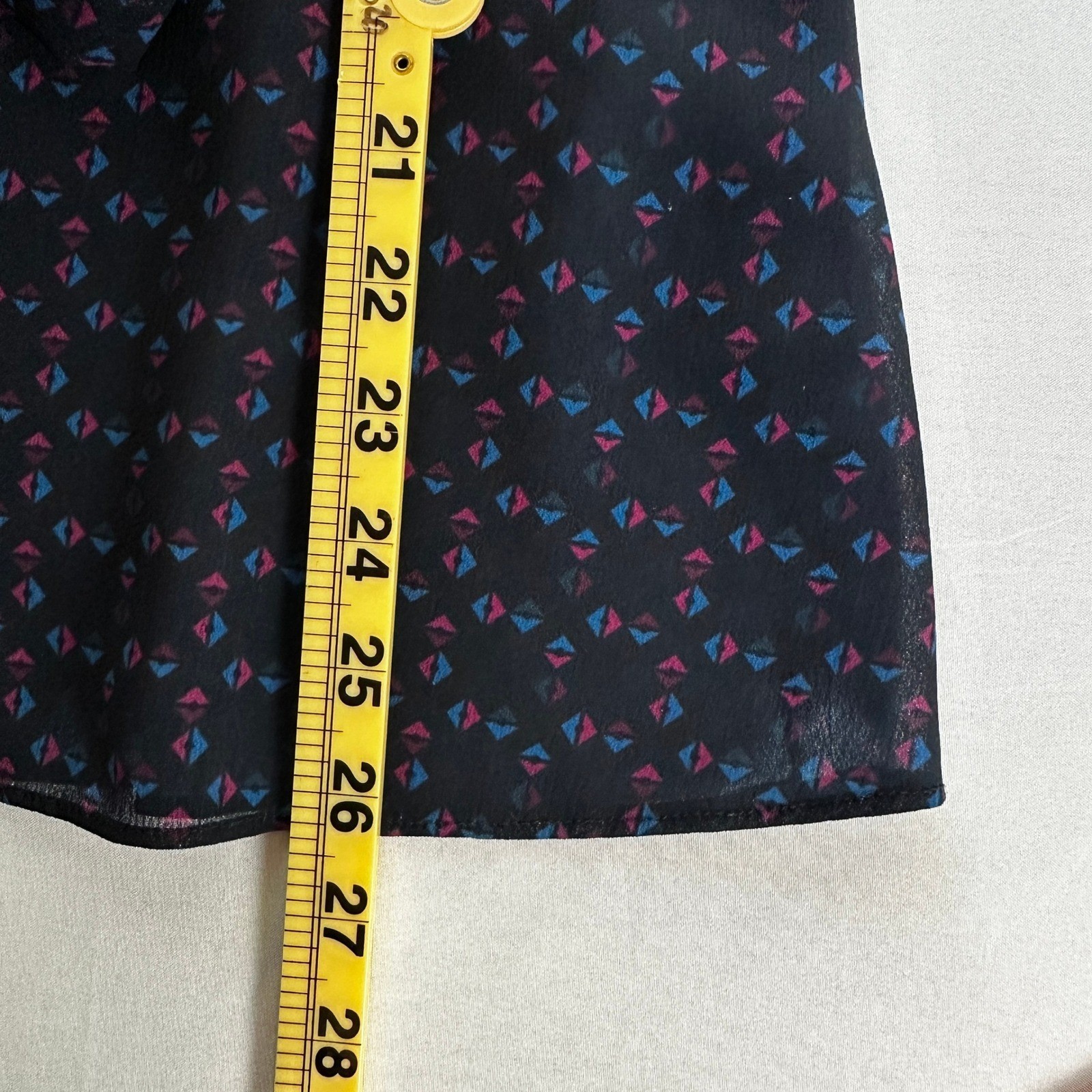 Derek Lam Collective Tie Blouse Womens 6 Blue Geometric Print Sheer Luxury Chic