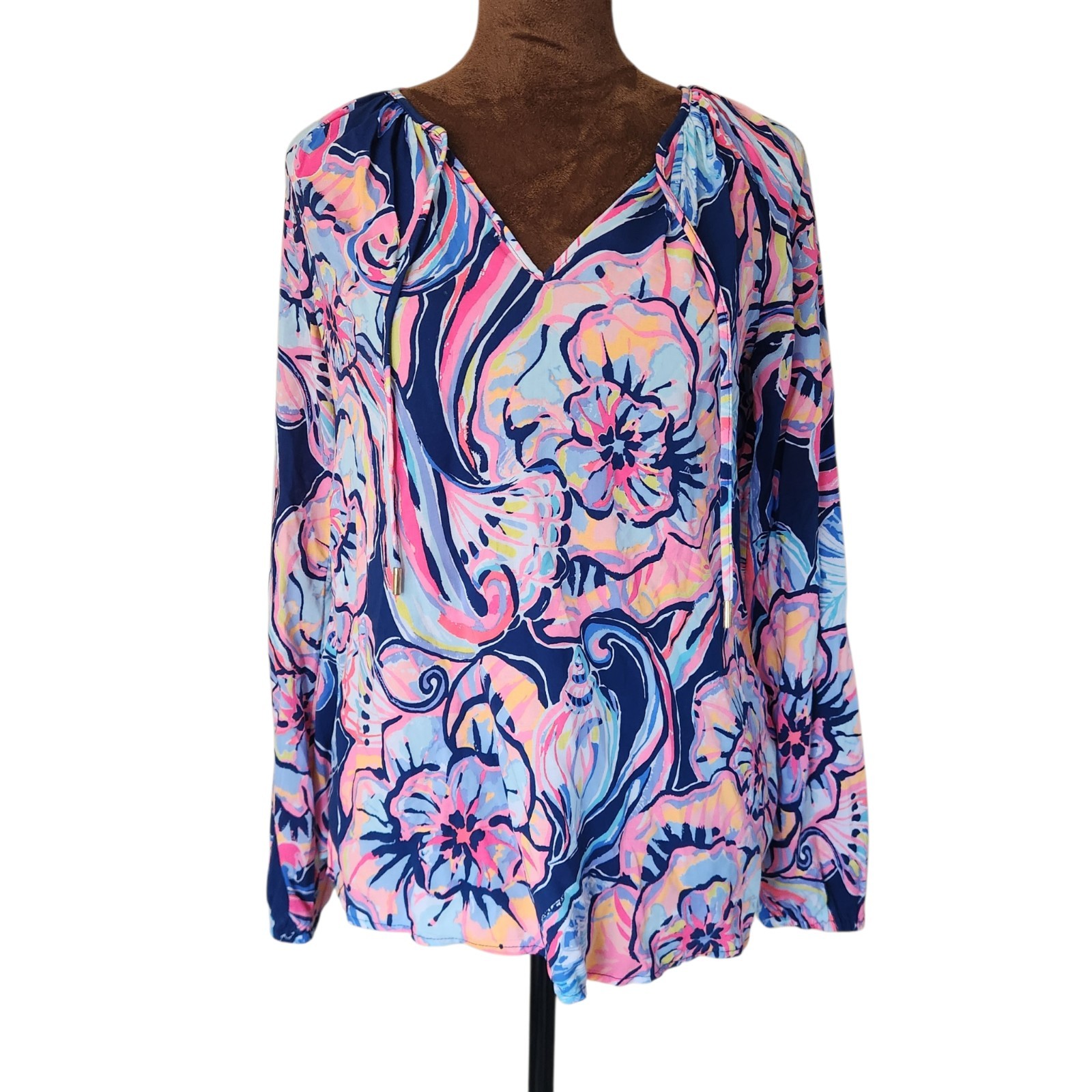 Lilly Pulitzer Willa Tunic Nauti Navy Boho Bateau Top Blouse Size XXS Relaxed