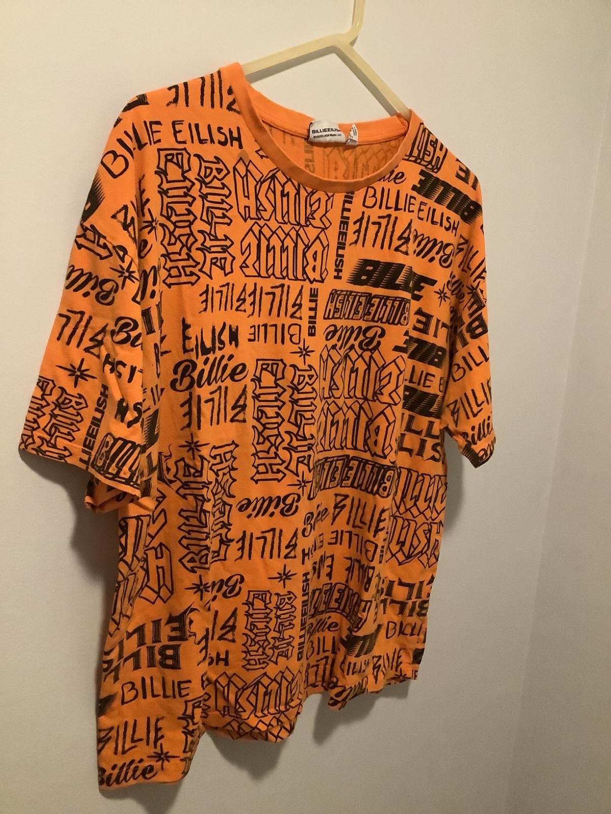 Billie Eilish Womens T-Shirt Size MED Orange + Black Rare OOP All Over Print USA
