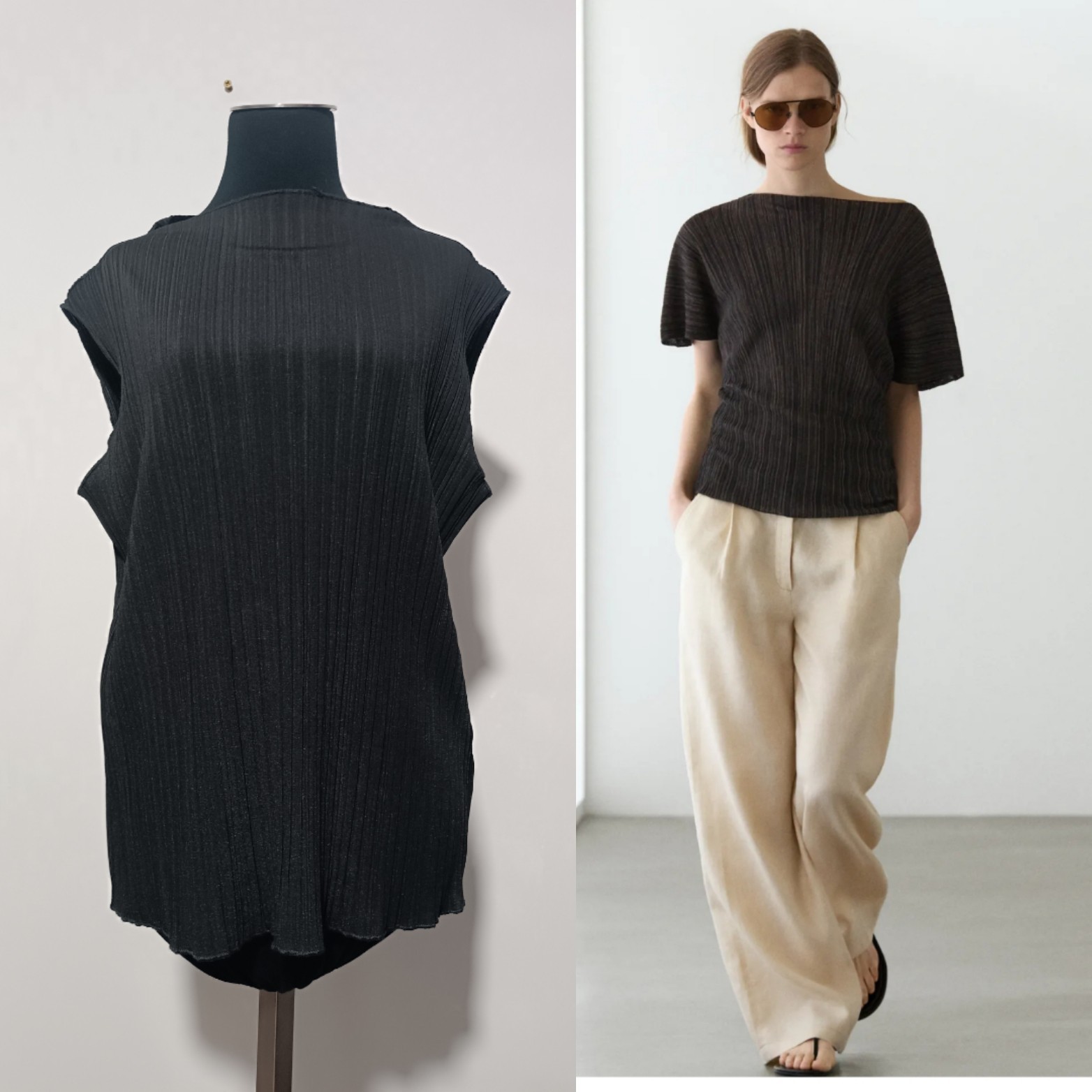 Massimo Dutti black pleated top, size L, 175/96 cm