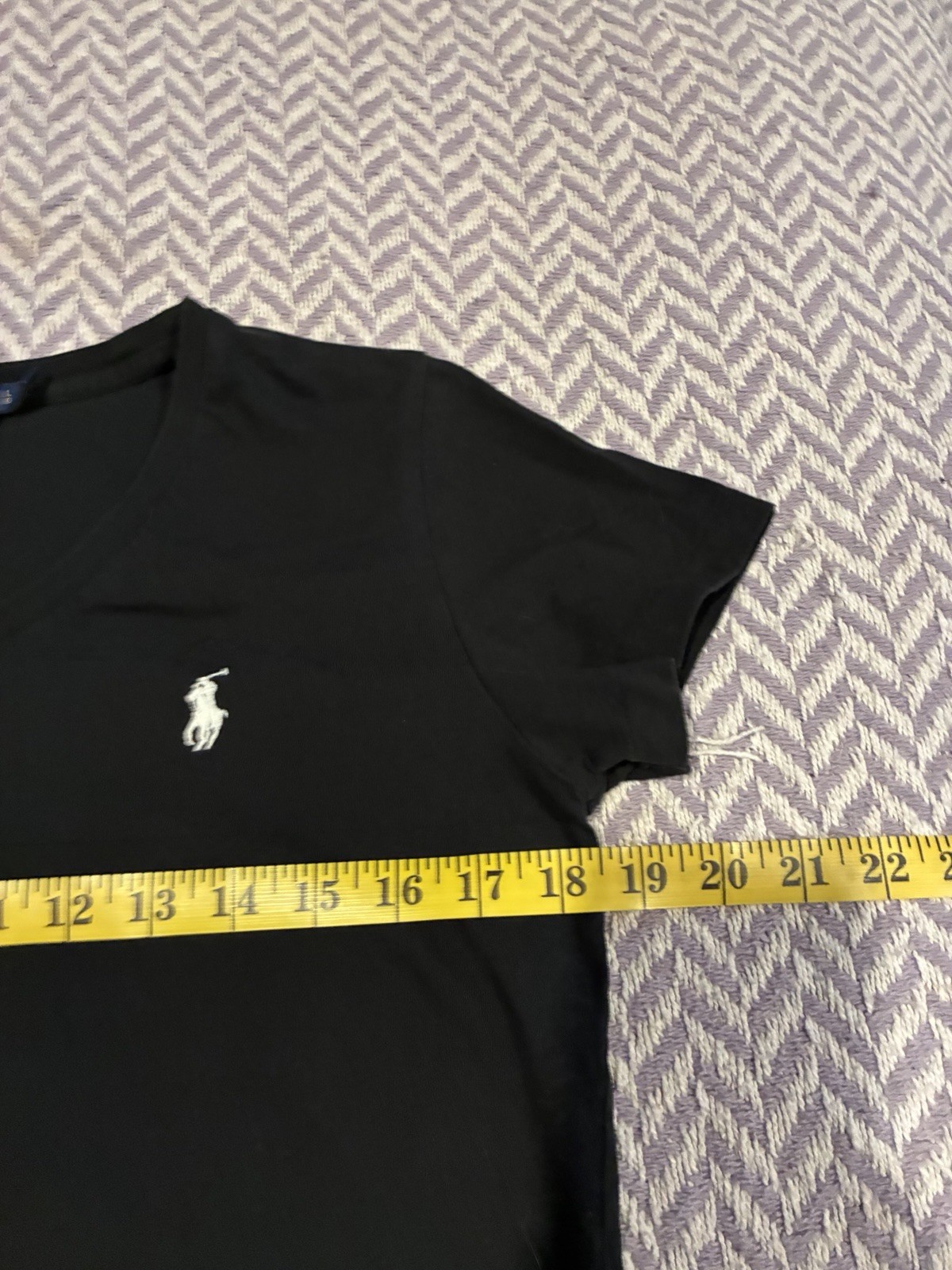Ralph Lauren Women’s Black V-neck Top With White Pony Size Large