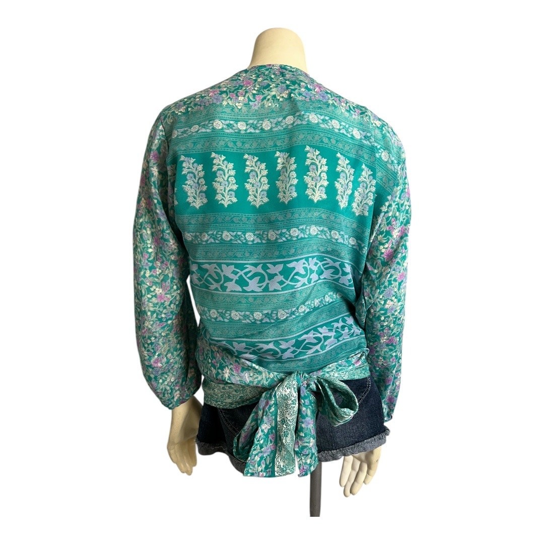 Bazaar Handmade Silk Wrap Blouse Shirt Top Sari Fabric Boho OS