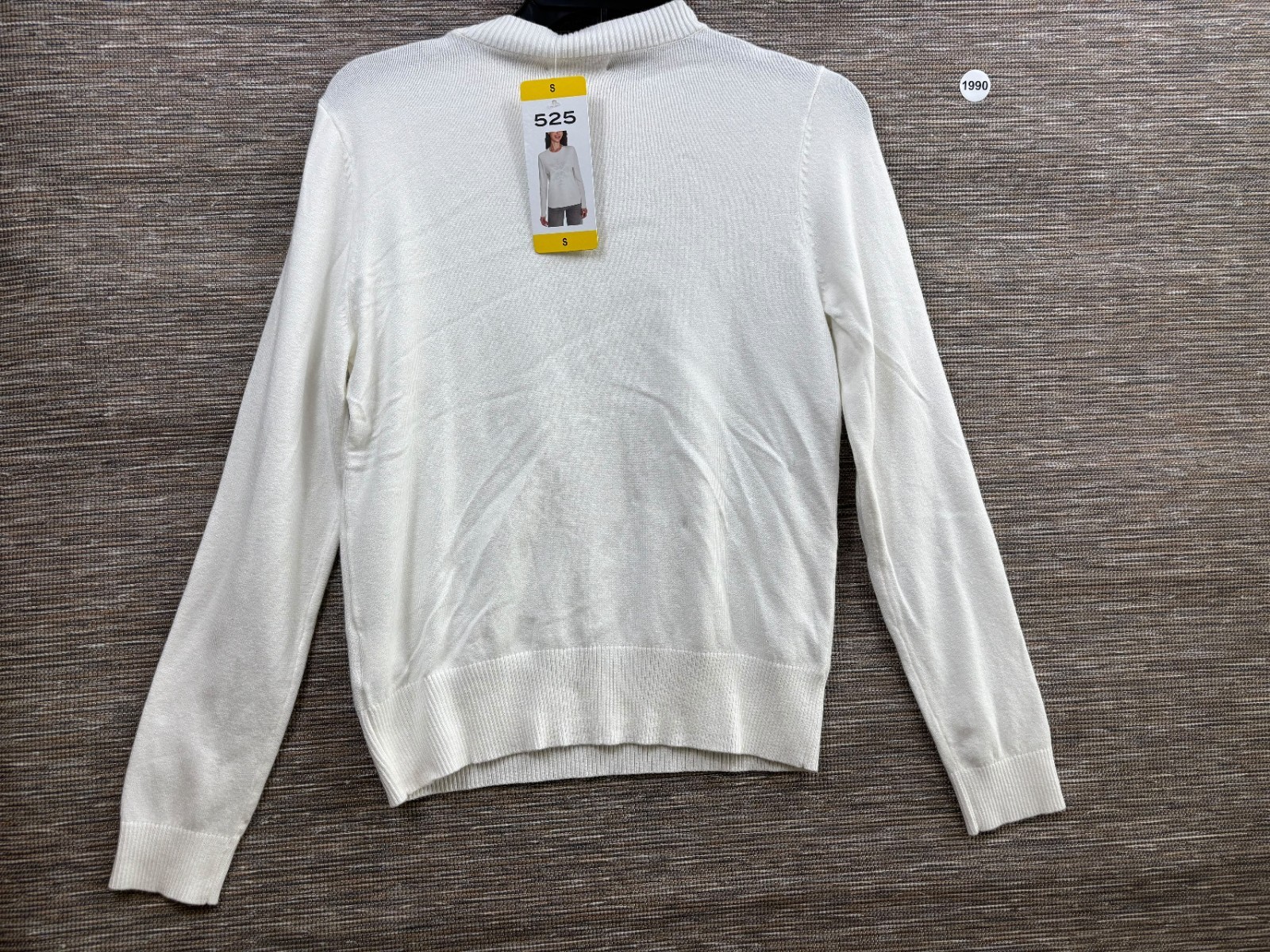 525 America Womens Round Neck Long Sleeve Pullover Sweater Top Ivory Size S NEW