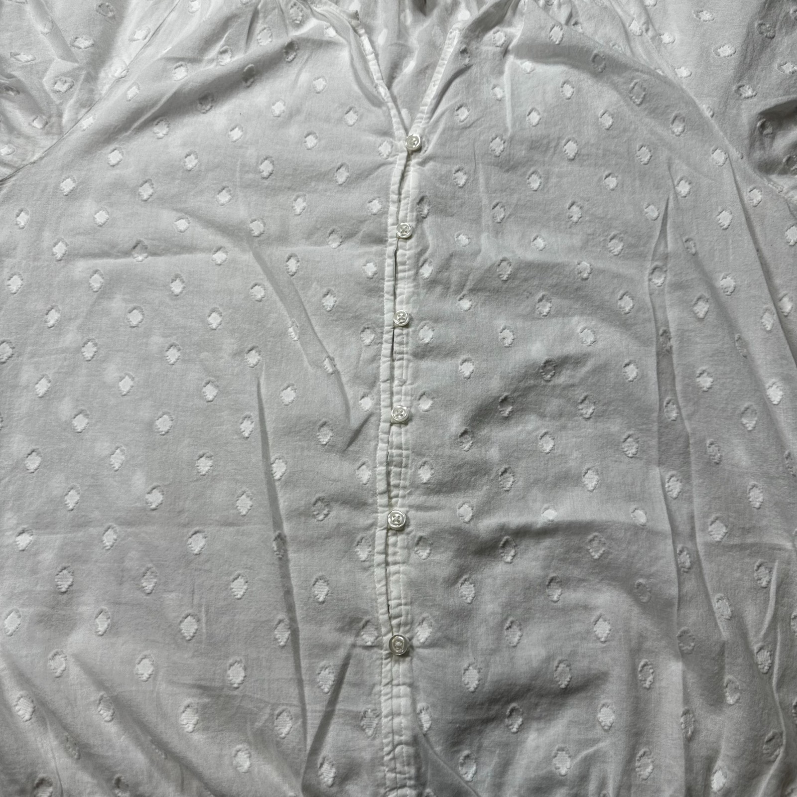 LOFT Textured Blouse Womens L White Diamond Polka Dot Cap Sleeve Cotton