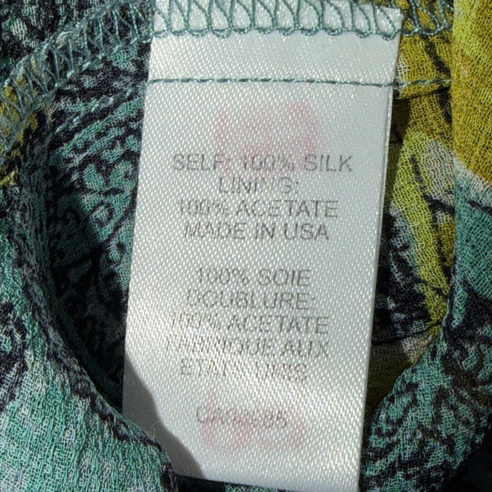 Nanette Lepore SILK Roses Blouse Flutter Sleeve Buttons Bow Lime Aqua SIZE 10 Lg