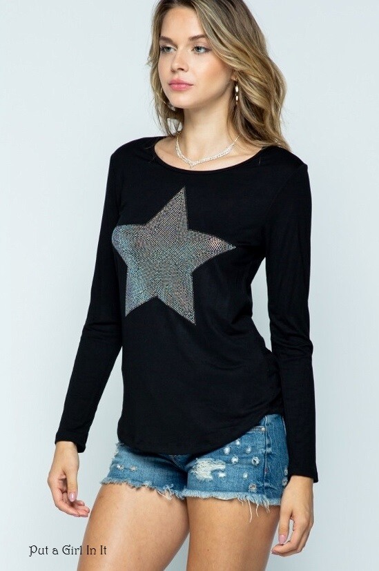 New Vocal Apparel Women’s Crystal Black Star Patriotic Shirt S M L XL 1X 2X 3X