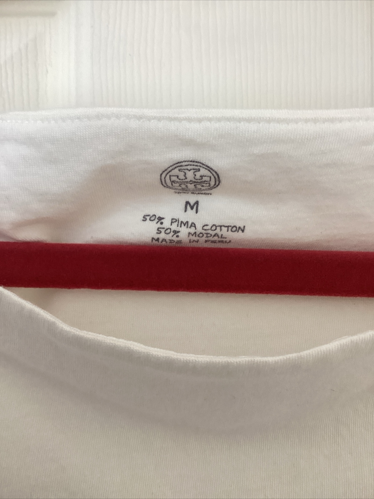 Tory Burch Pima Cotton Modal Ruffle Short Sleeve Tee Shirt Top Blouse Ivory Sz M