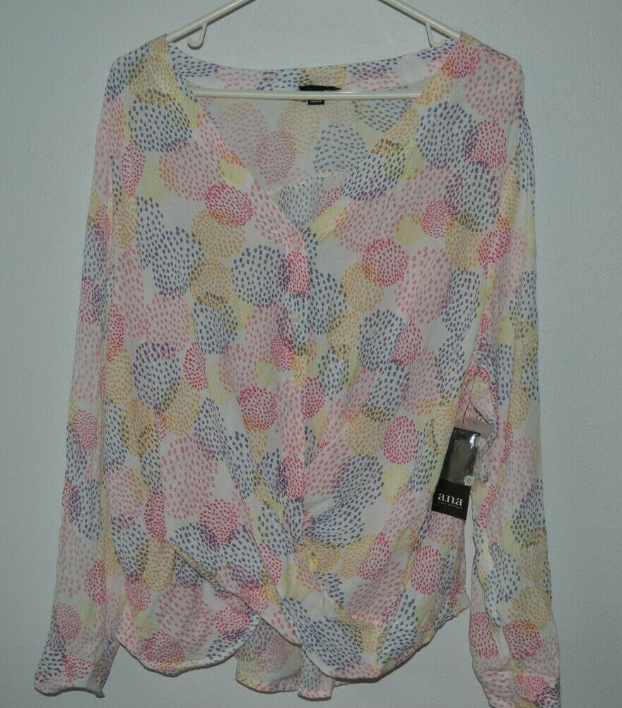 NEW NWT! a.n.a. Womens Blouse Size XXL Pink Gray Yellow Print $37 Retail