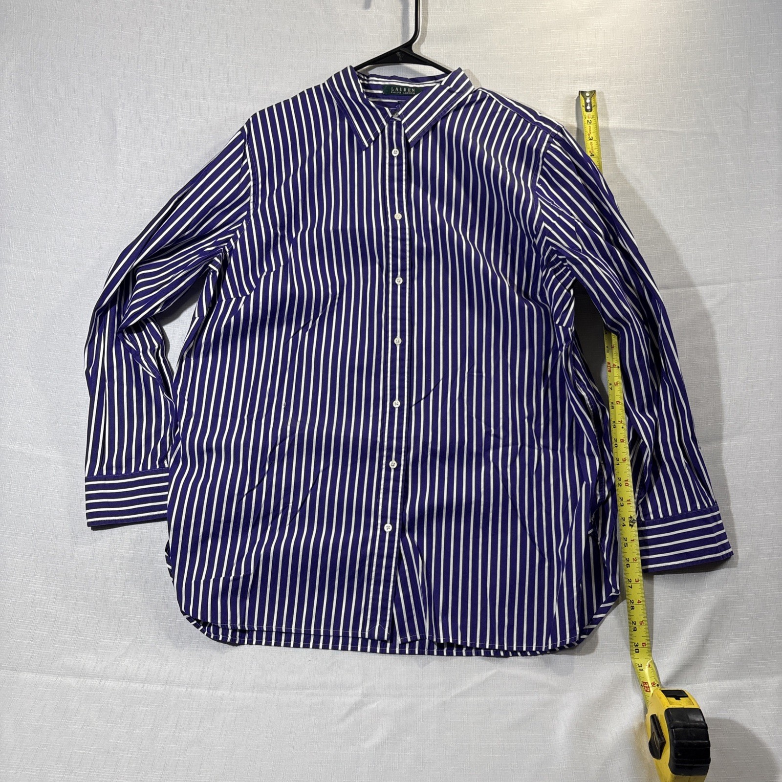 Lauren Ralph Lauren Women Purple Striped Long Sleeve Button Down Shirt Size 2X