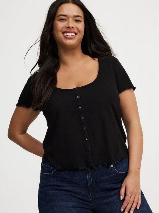 torrid Black Short-Sleeve Button Crop Cardigan
