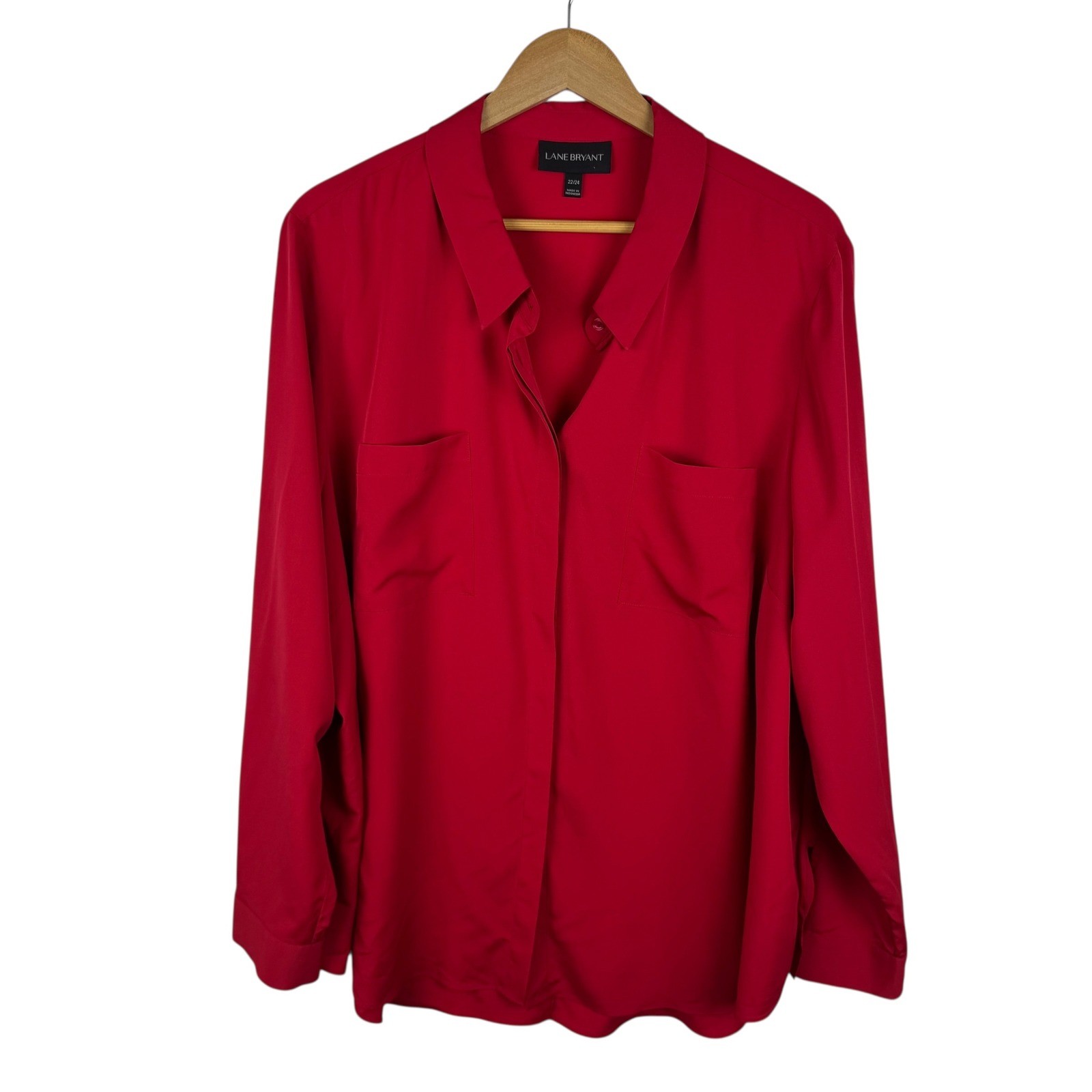 Lane Bryant Red Button Down Shirt Sz 22/24 Lightweight Holiday Christmas Office
