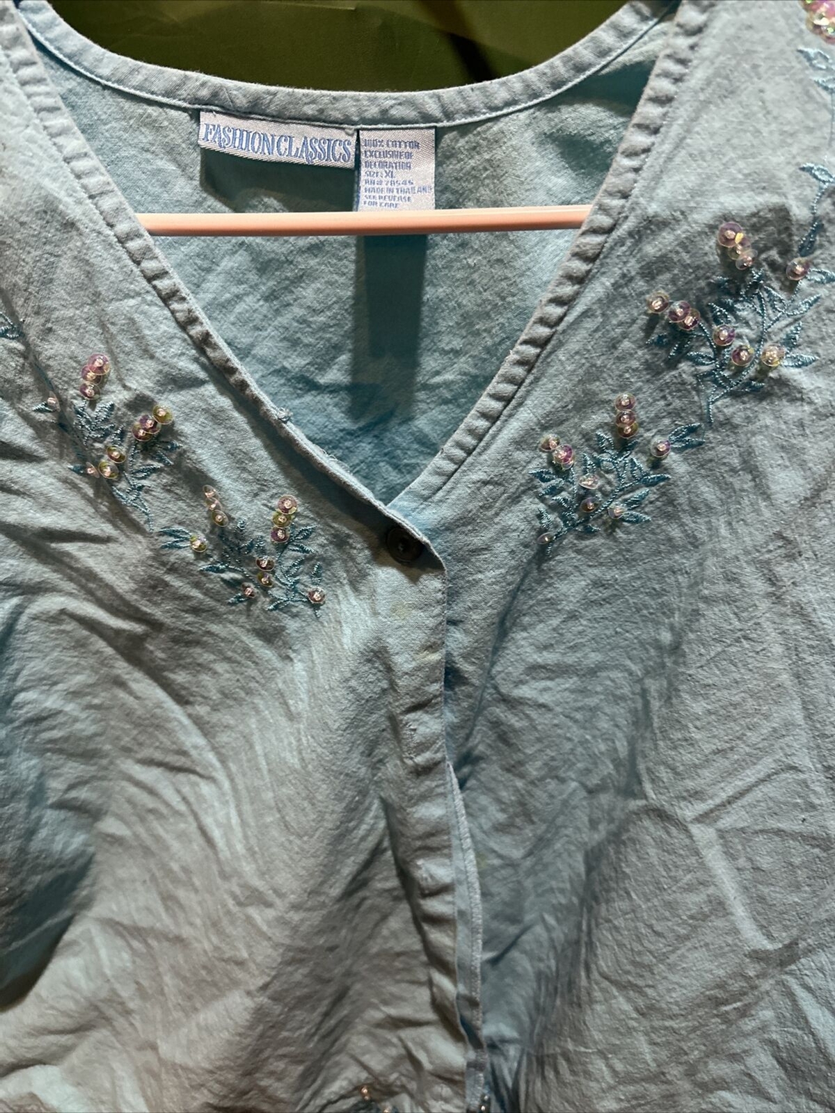 Fashion classic, Beaded Blouse, Short Sleeve, Aqua Marine