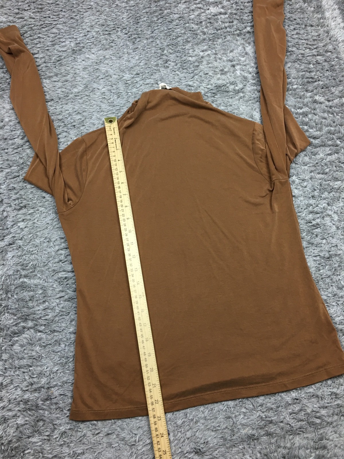Mystree Mock Neck Shirt Womens Size Large Brown Soft Stretch Modal