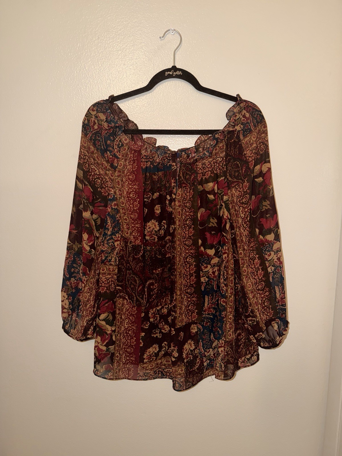 CHAPS Women’s Plus Size 1X Paisley Floral Boho Blouse – Long Sleeve