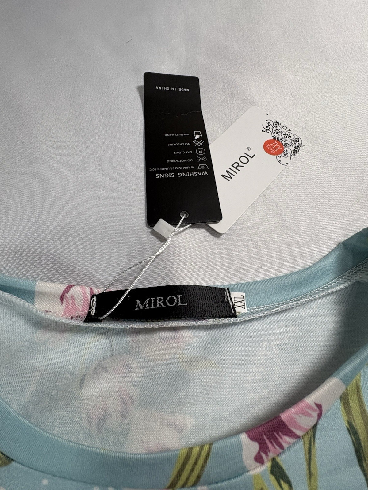 MIROL Floral Tunic Top XXL Blue Pink Asymmetrical Hem Stretch Boho