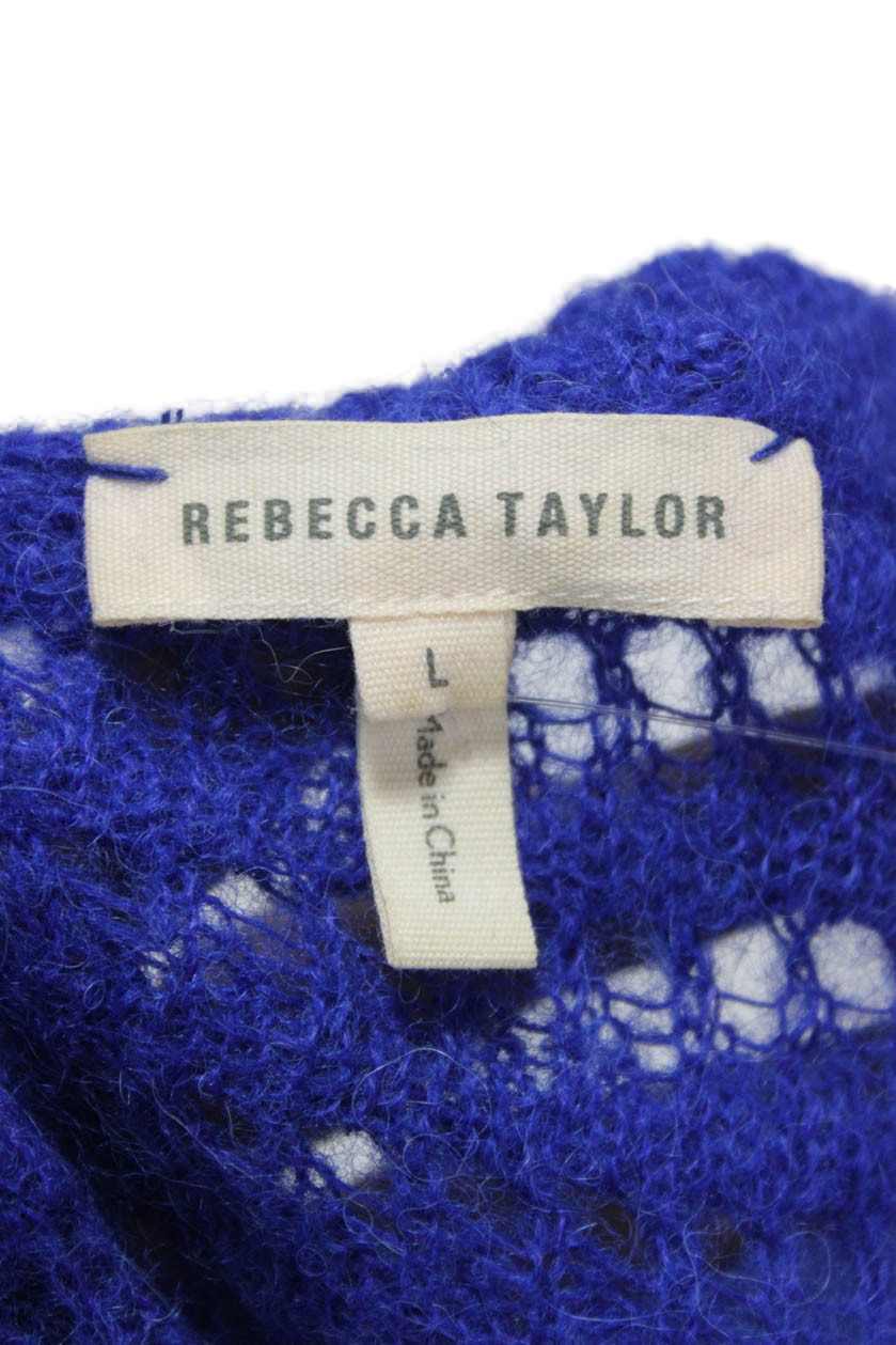 Rebecca Taylor Womens Pullover Mohair Sweater Blue Long Sleeve Neck Size L