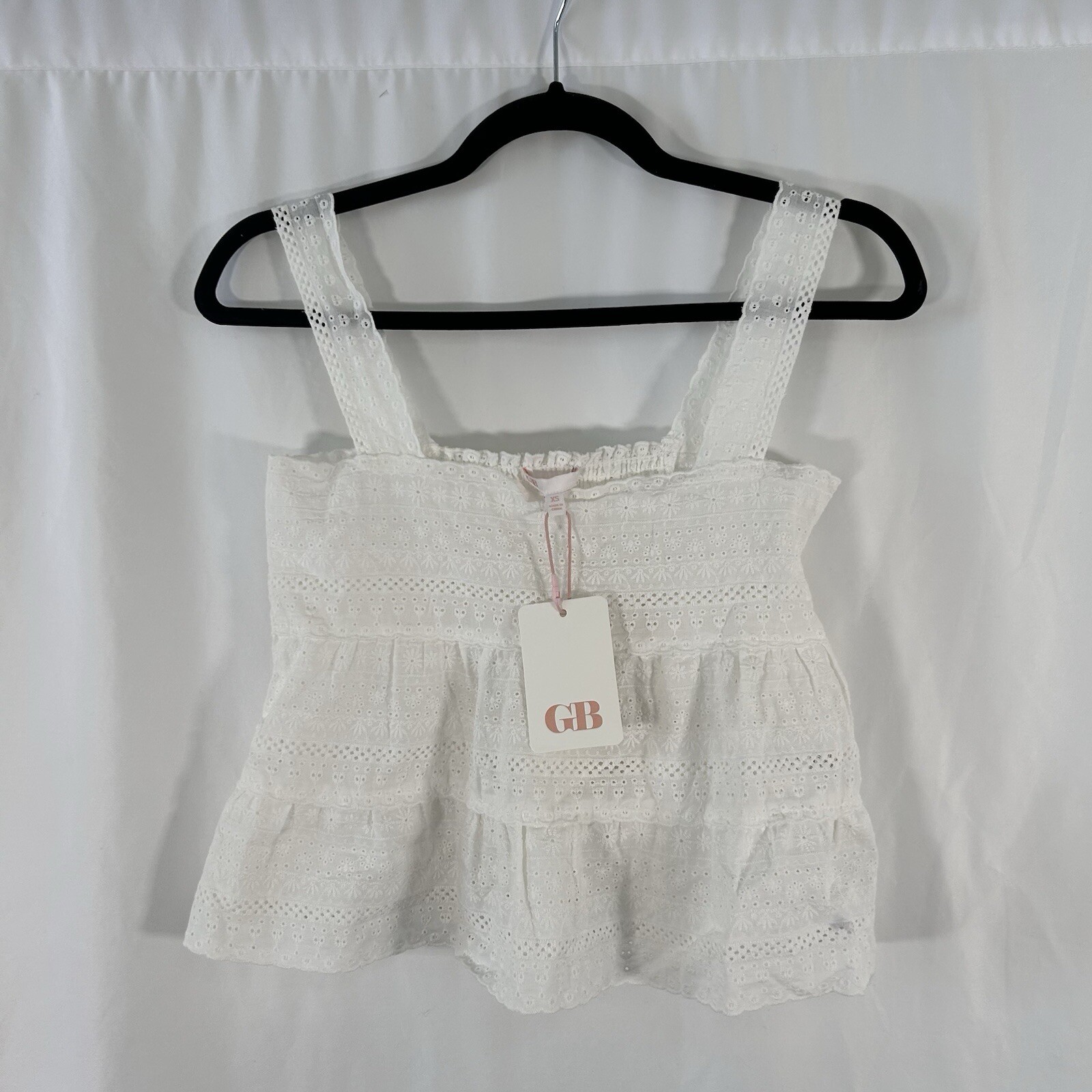 New Gianni Bini Tank Top Women’s XS White Lace Sleeveless Semi Sheer 100% Cotton