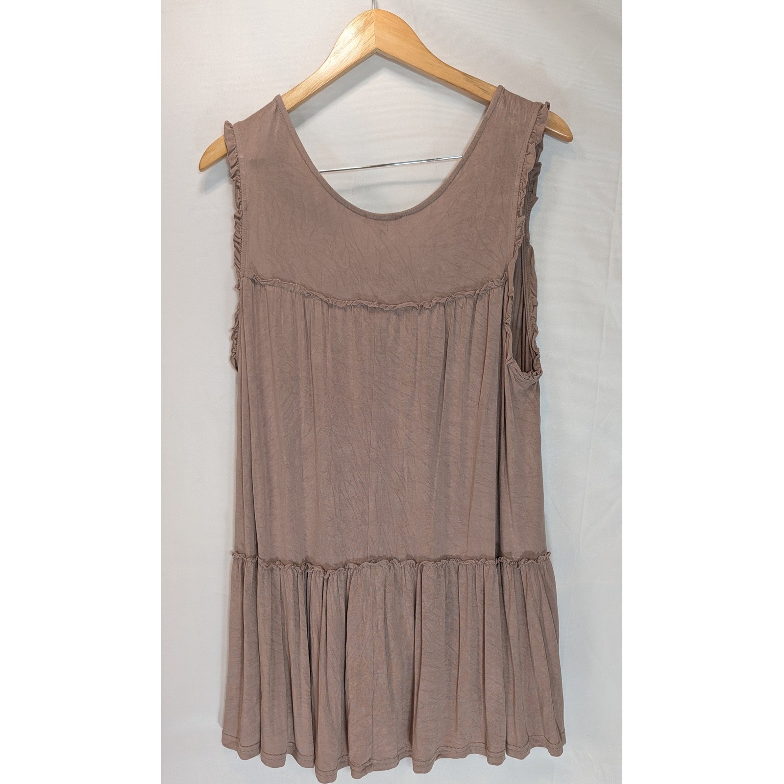 Kori America Tan Brown Tiered Ruffle V-Neck Sleeveless Tunic Top Medium