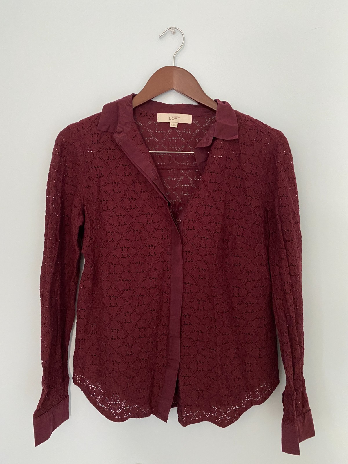 Ann Taylor Loft Button Front Lace Shirt Medium