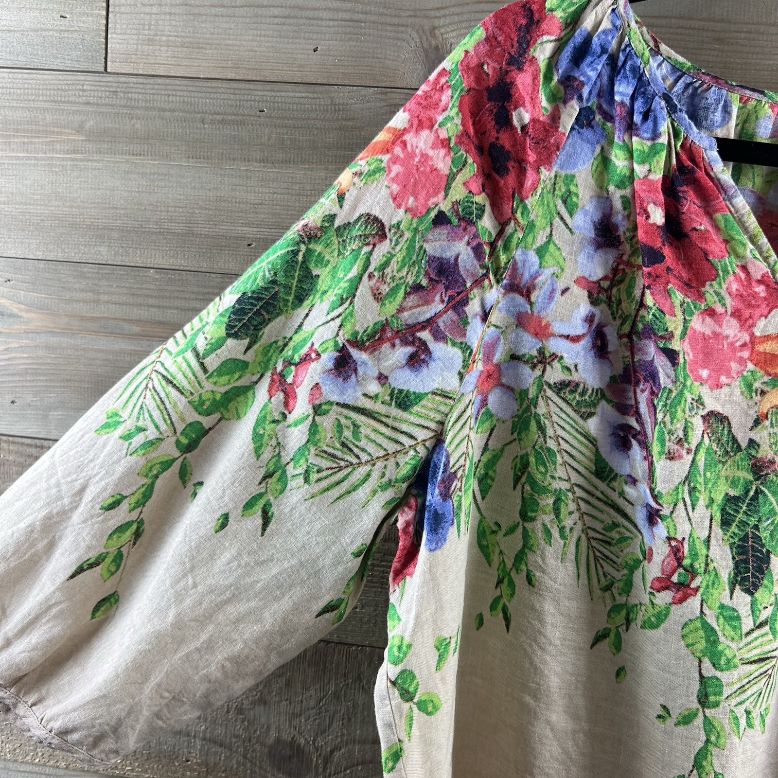 Chicos Womens Shirt Vibrant Floral Linen Pullover Beachy Coastal 3P XL Petite
