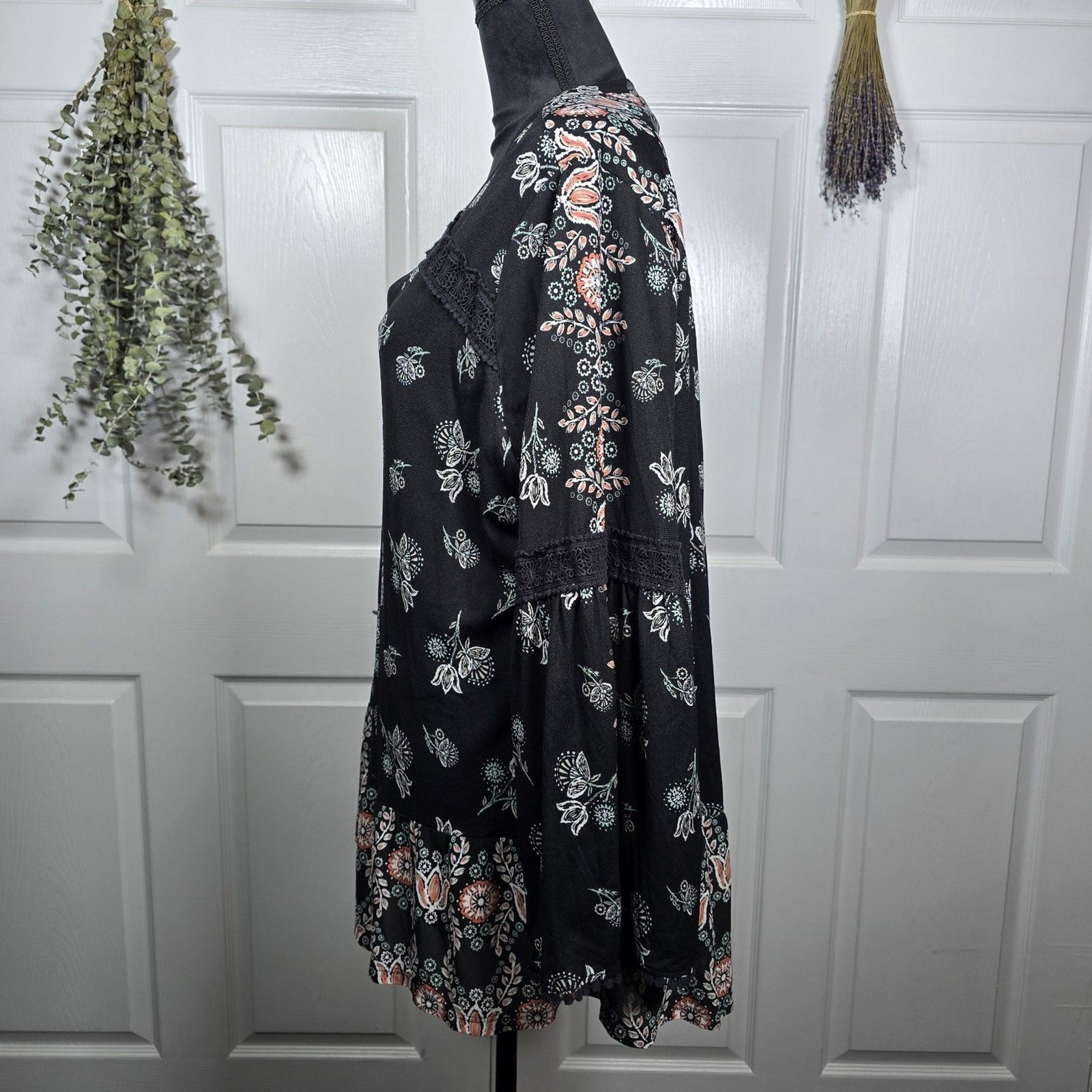 Style & Co Black Blouse Top Tunic Long Flared Sleeve Peasant 3X EXCELLENT
