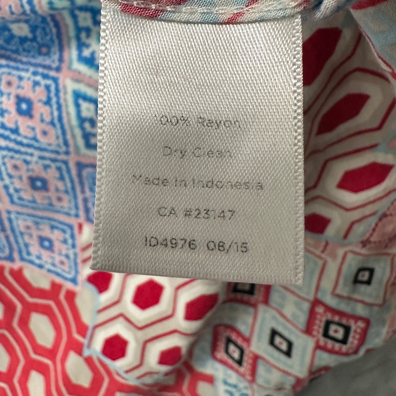 Talbots Woman Petites 1XP Geometric Popover Blouse Rayon Red Blue Boho Print