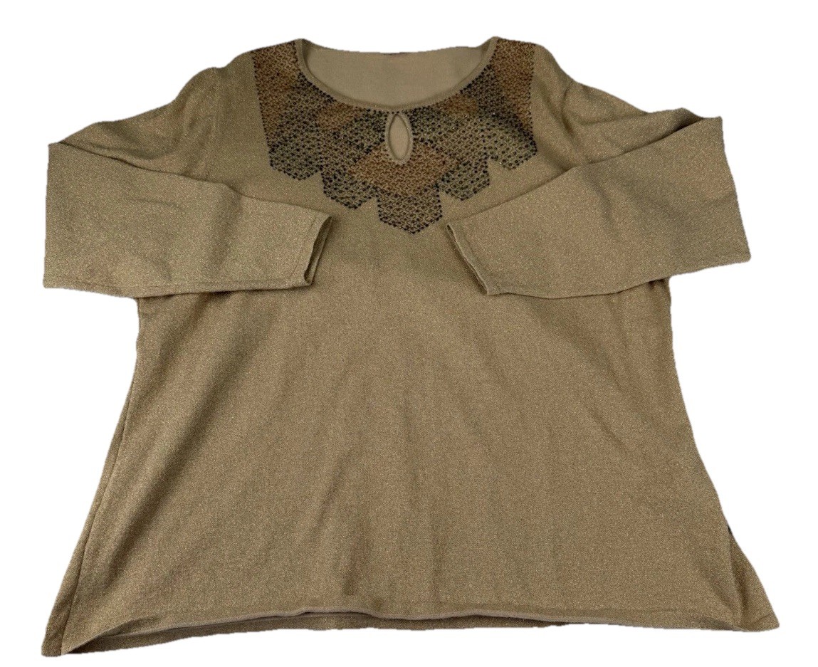 Reba Gold Knit Top Plus Sz 3X Cotton Nylon Poly Metallic Spandex