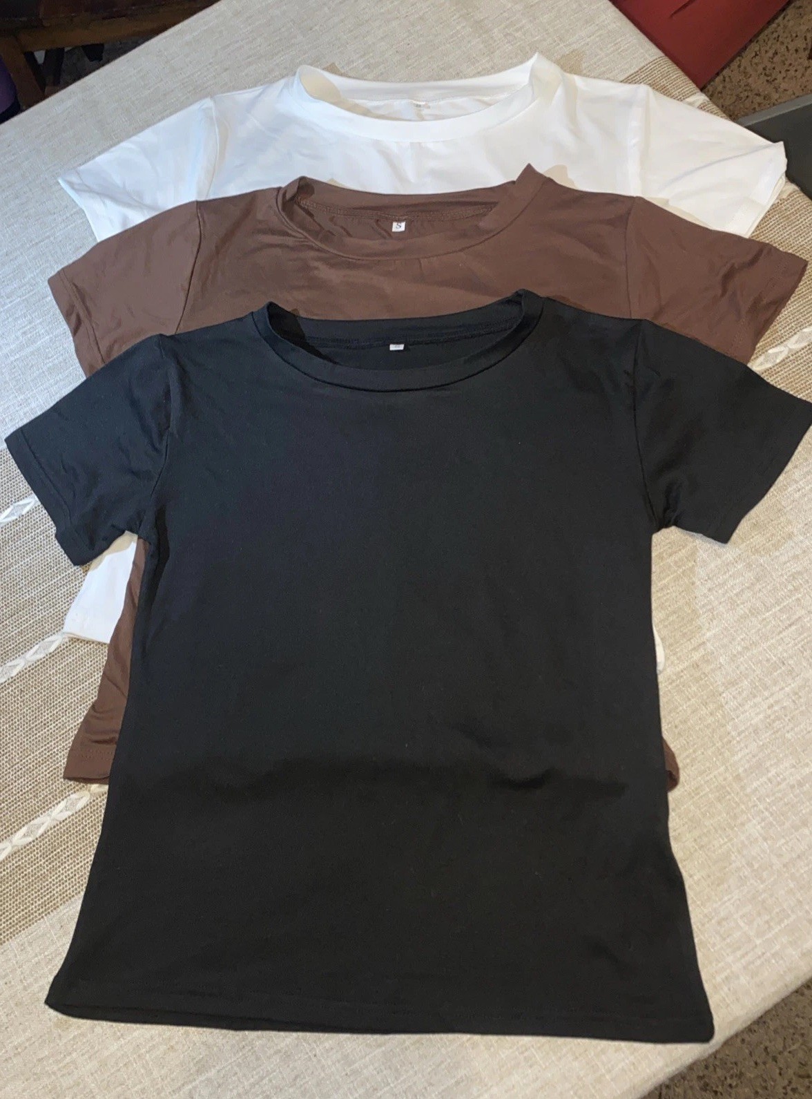 3 Size Small Woman’s 100% Polyester T-shirt Short Sleeve. Brown Black And White