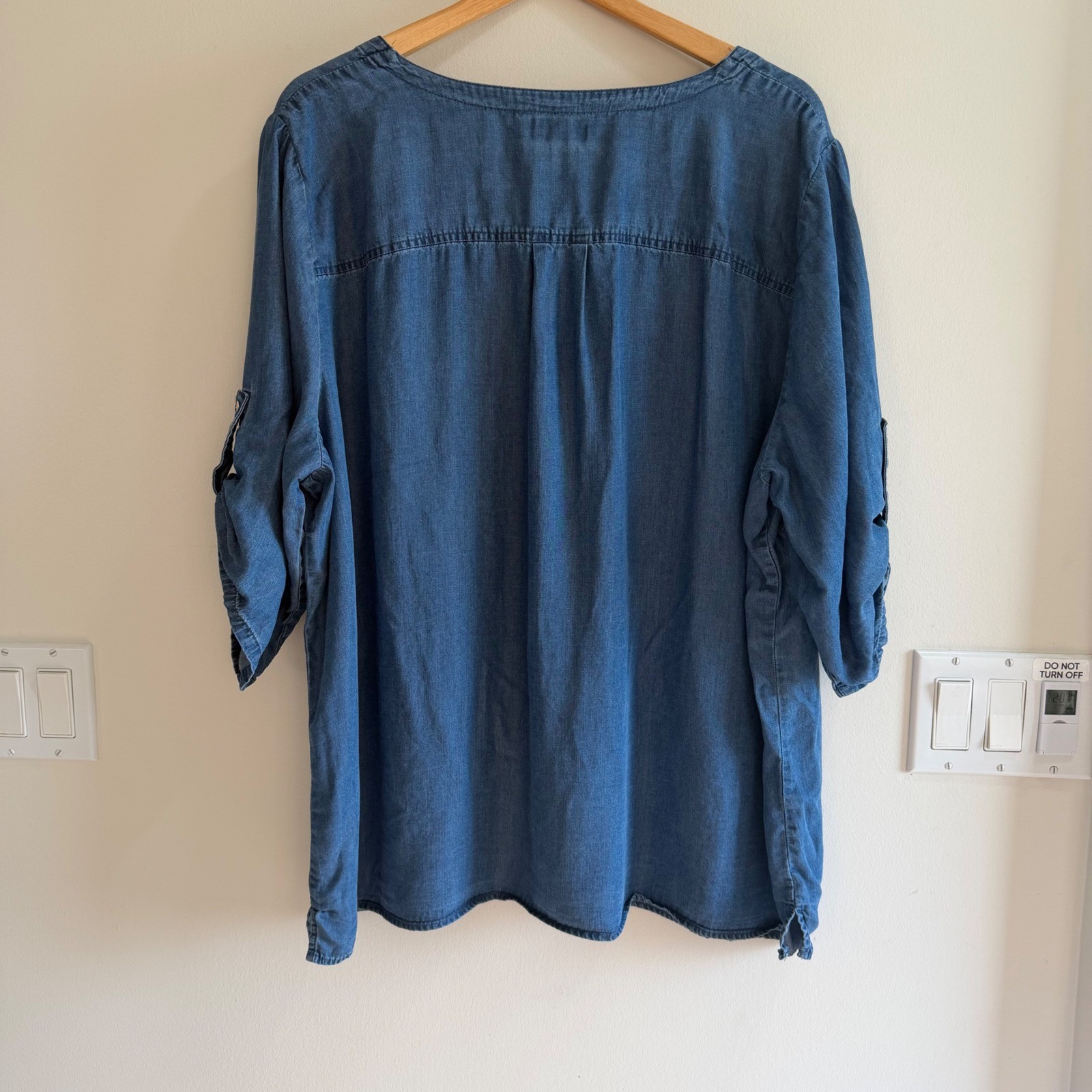 Jones New York Zip Front Tencel Tunic Blue Womens 1X Chambray Top